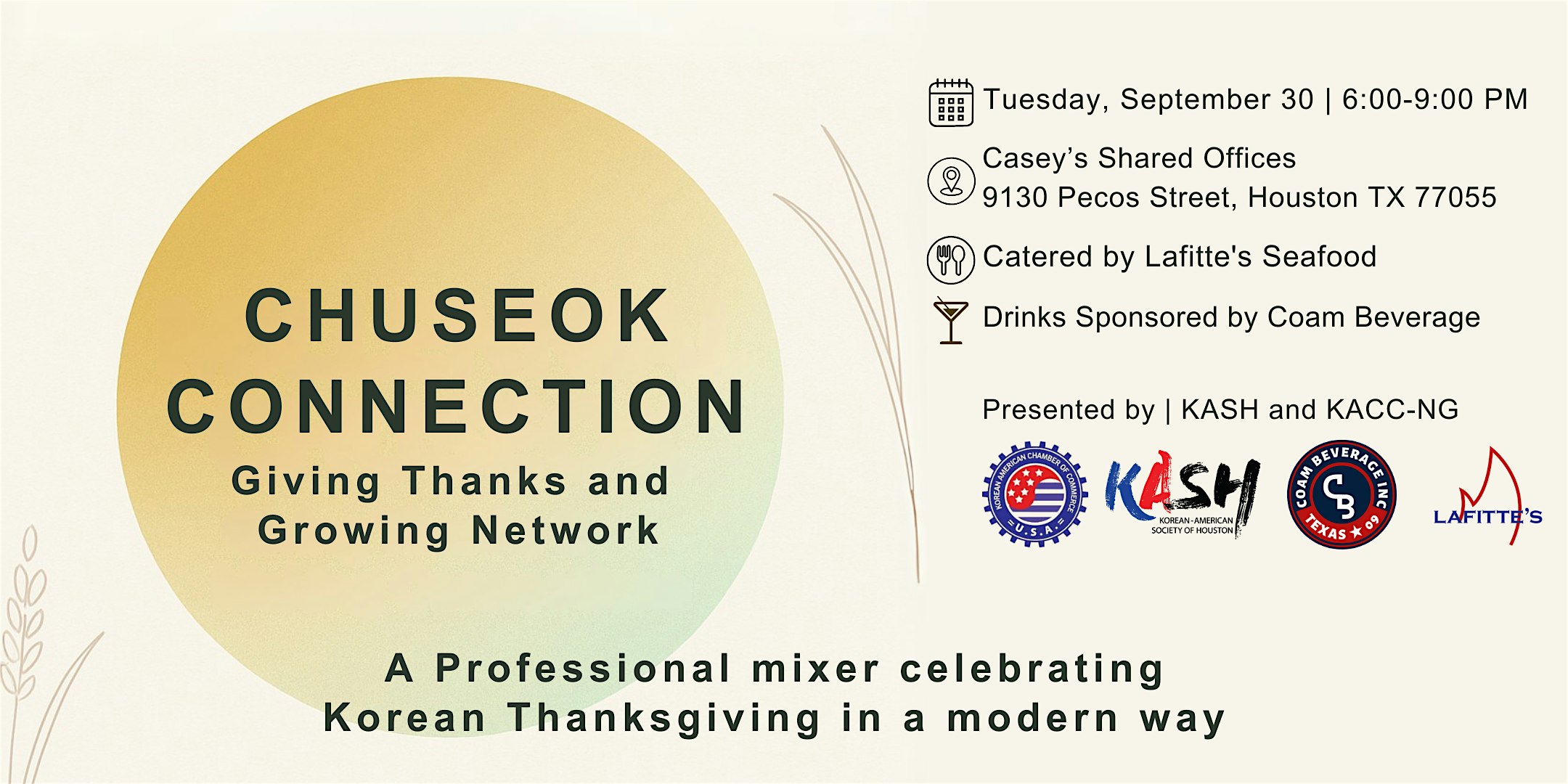 CHUSEOK CONNECTION MIXER Giving Thanks & Growing Network at Casey’s Share Office | Houston Coworking Space – Houston, TX