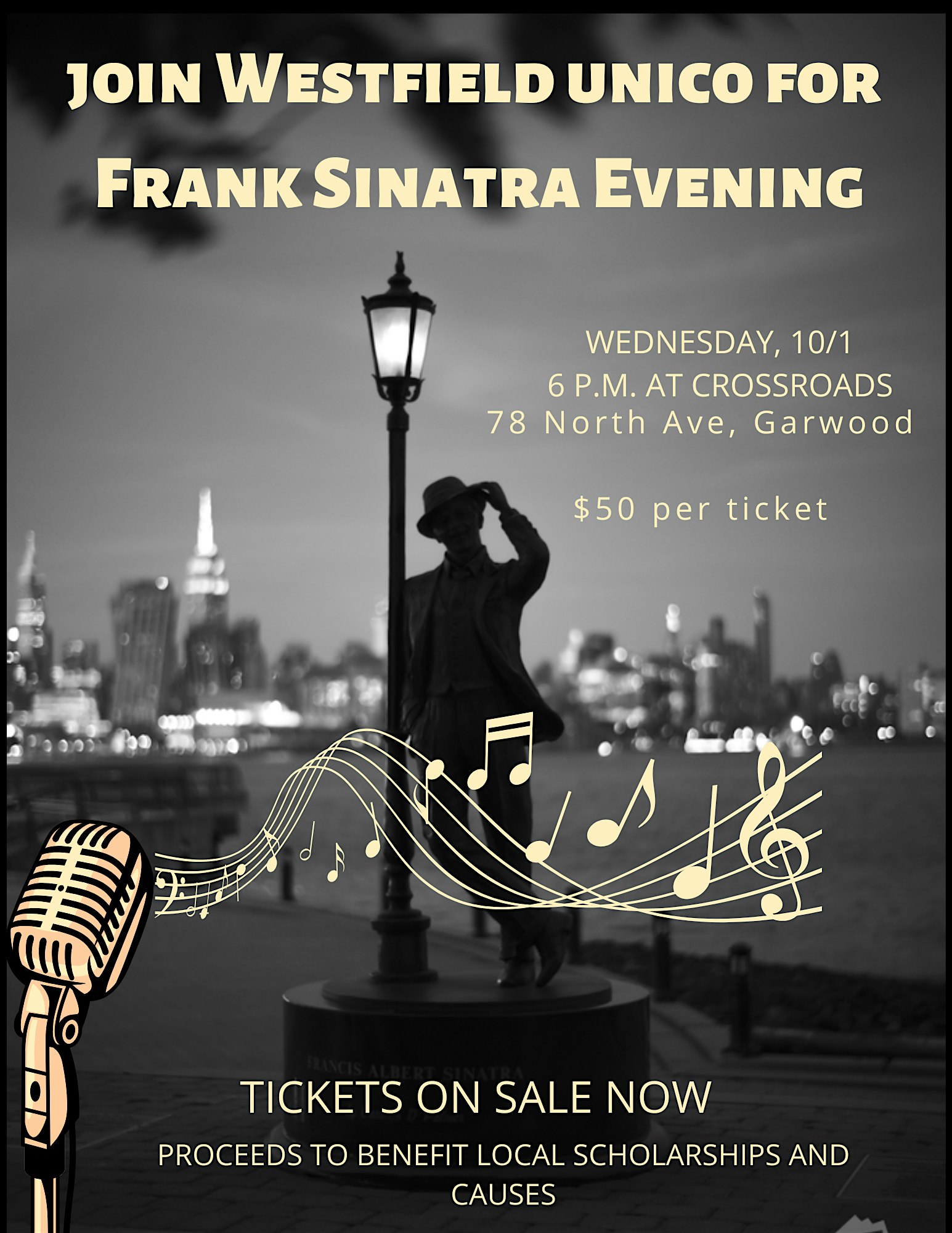 Frank Sinatra Evening with Greater Westfield UNICO Chapter at Crossroads – Garwood, NJ