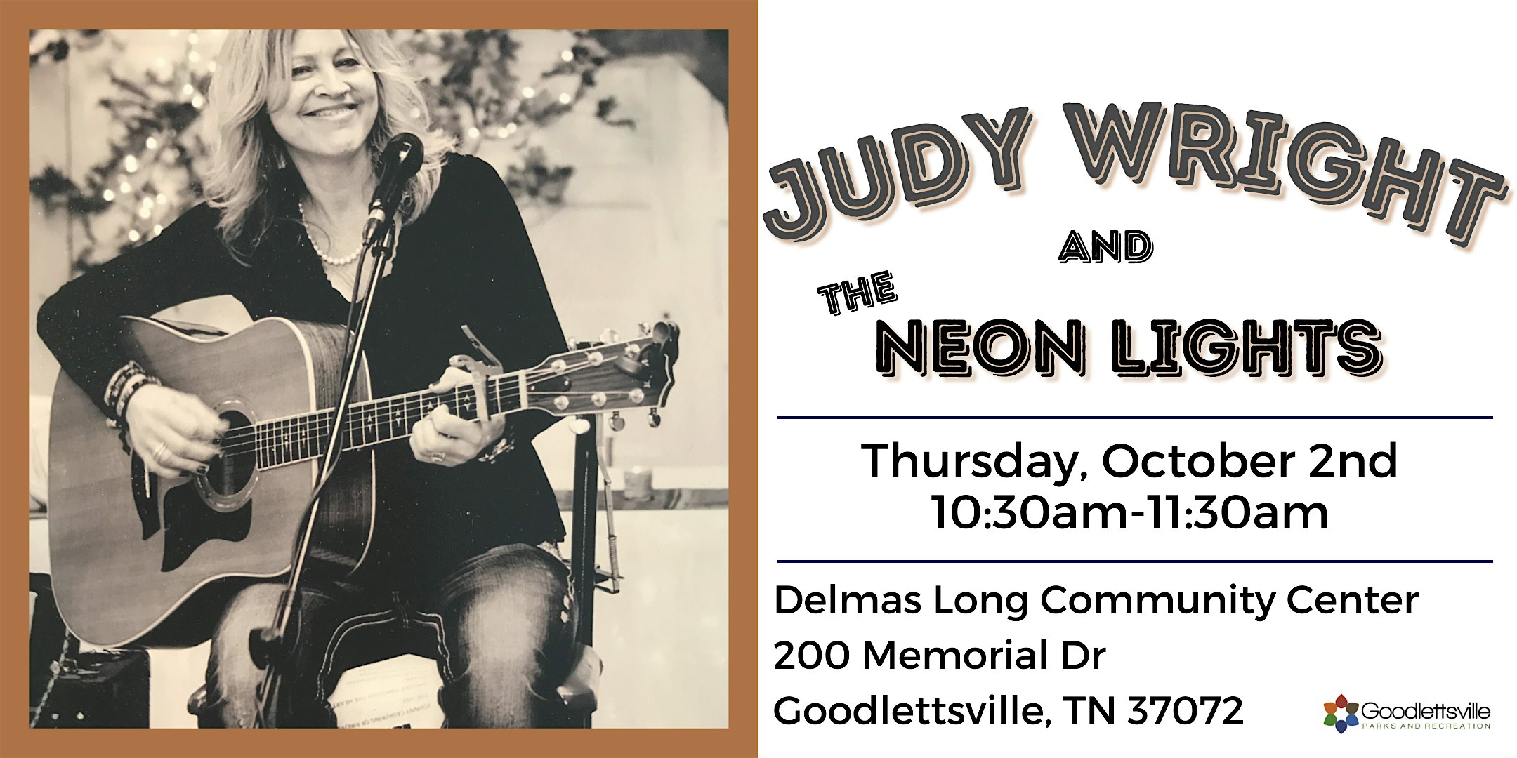 Music for Seniors Free Daytime Concert w/ Judy Wright & the Neon Lights at Delmas Long Community Center – Goodlettsville, TN