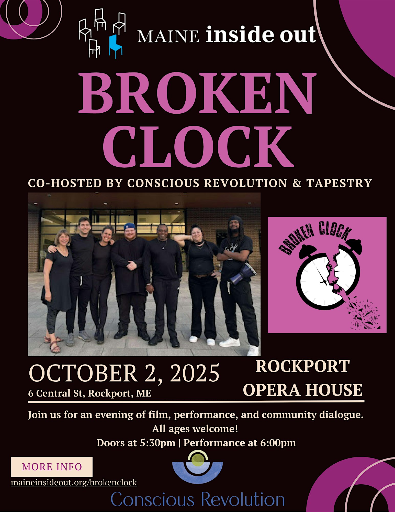 Broken Clock at Rockport Opera House at Rockport Opera House – Rockport, ME