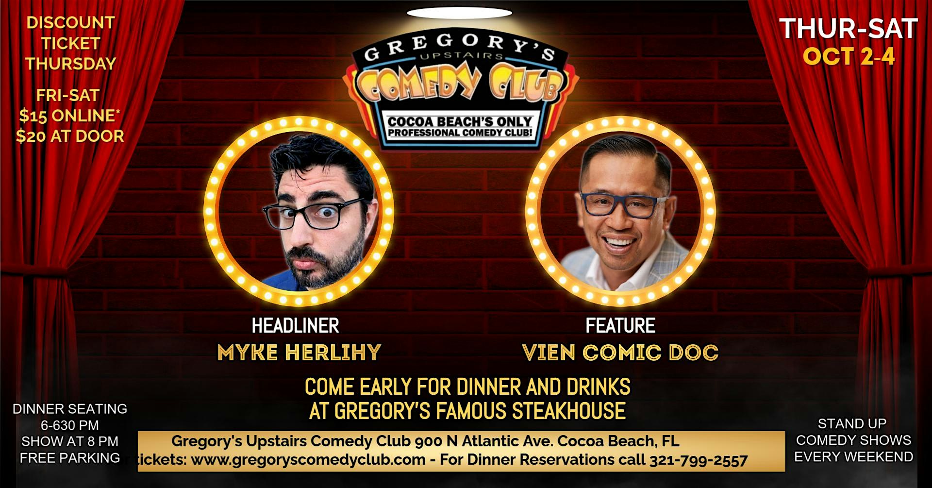 Oct 2-Oct 4 Gregory’s Comedy Club at Gregory’s Upstairs Comedy Club – Cocoa Beach, FL