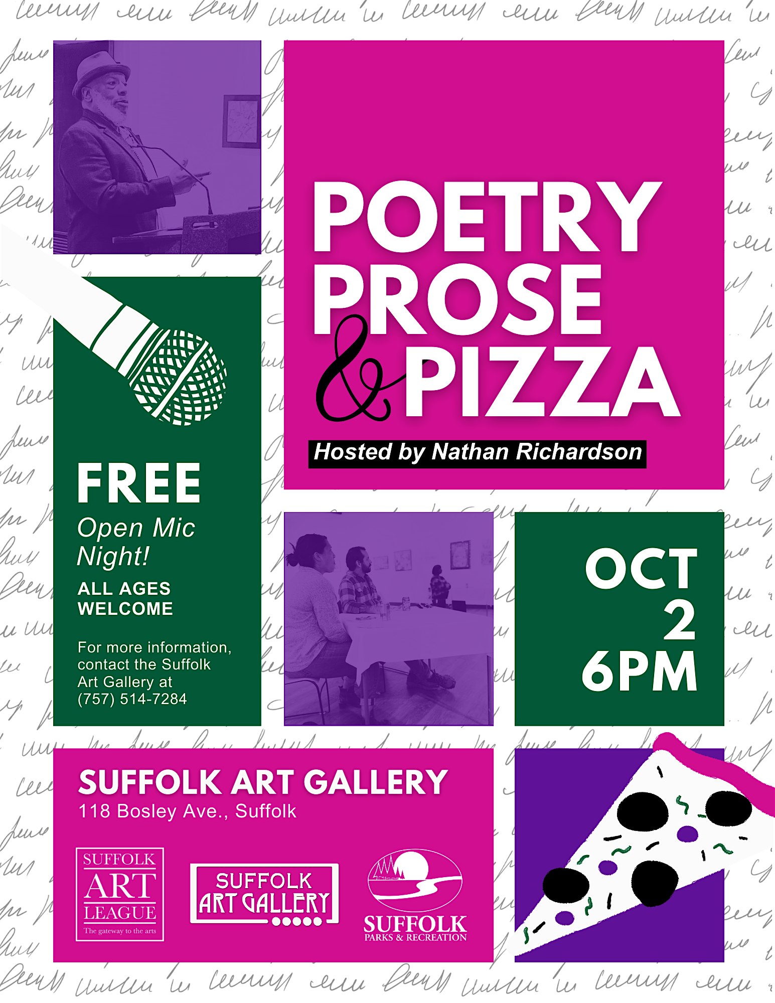 Poetry, Prose, & Pizza: FREE Open Mic! at Suffolk Art Gallery – Suffolk, VA