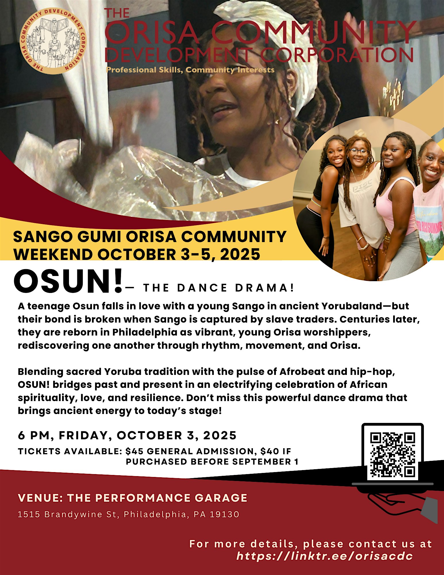 Orisa CDC presents: OSUN! The Dance Drama! at Performance Garage – Philadelphia, PA