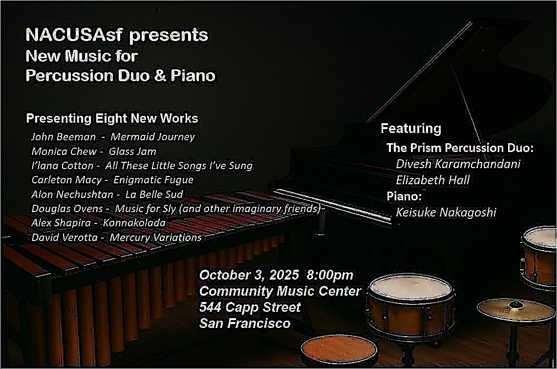 New Music for Percussion Duo & Piano at Community Music Center – San Francisco, CA