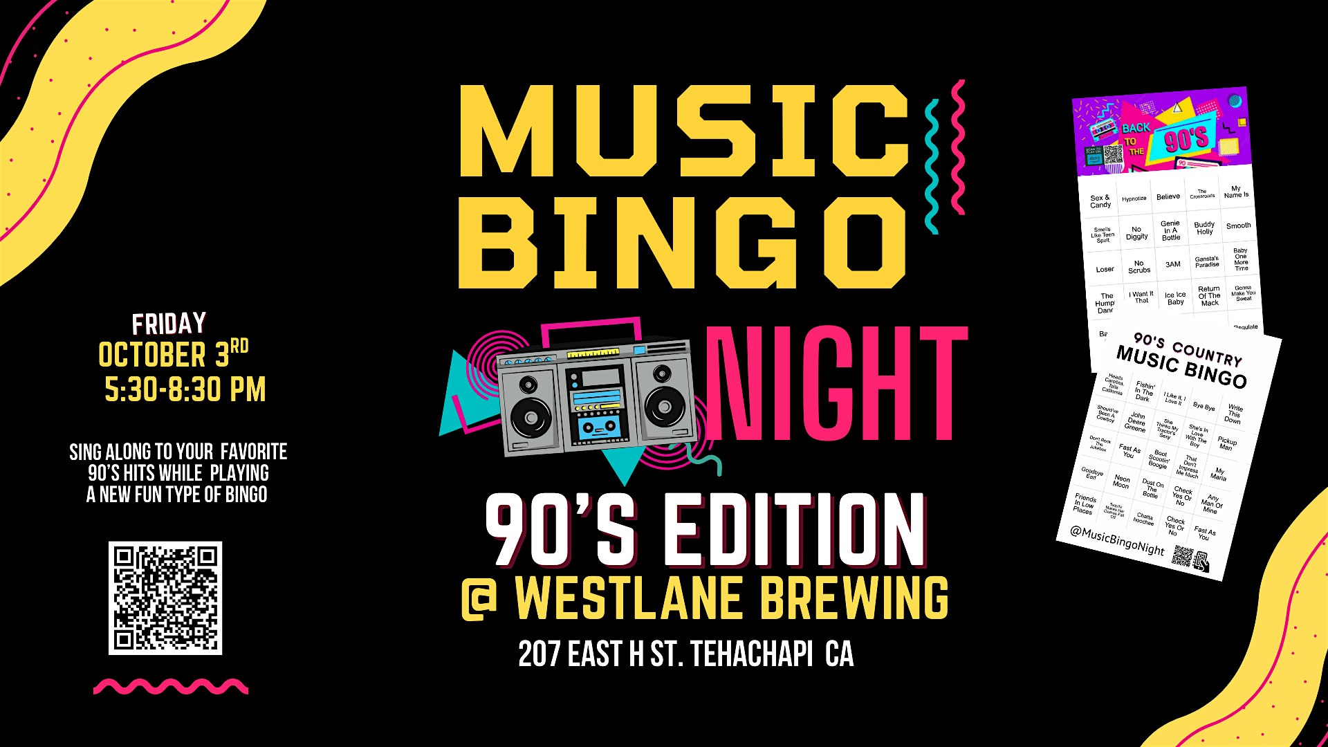 90’s Music Bingo Night @ Westlane Brewing Tehachapi at Westlane Brewing – Tehachapi, CA