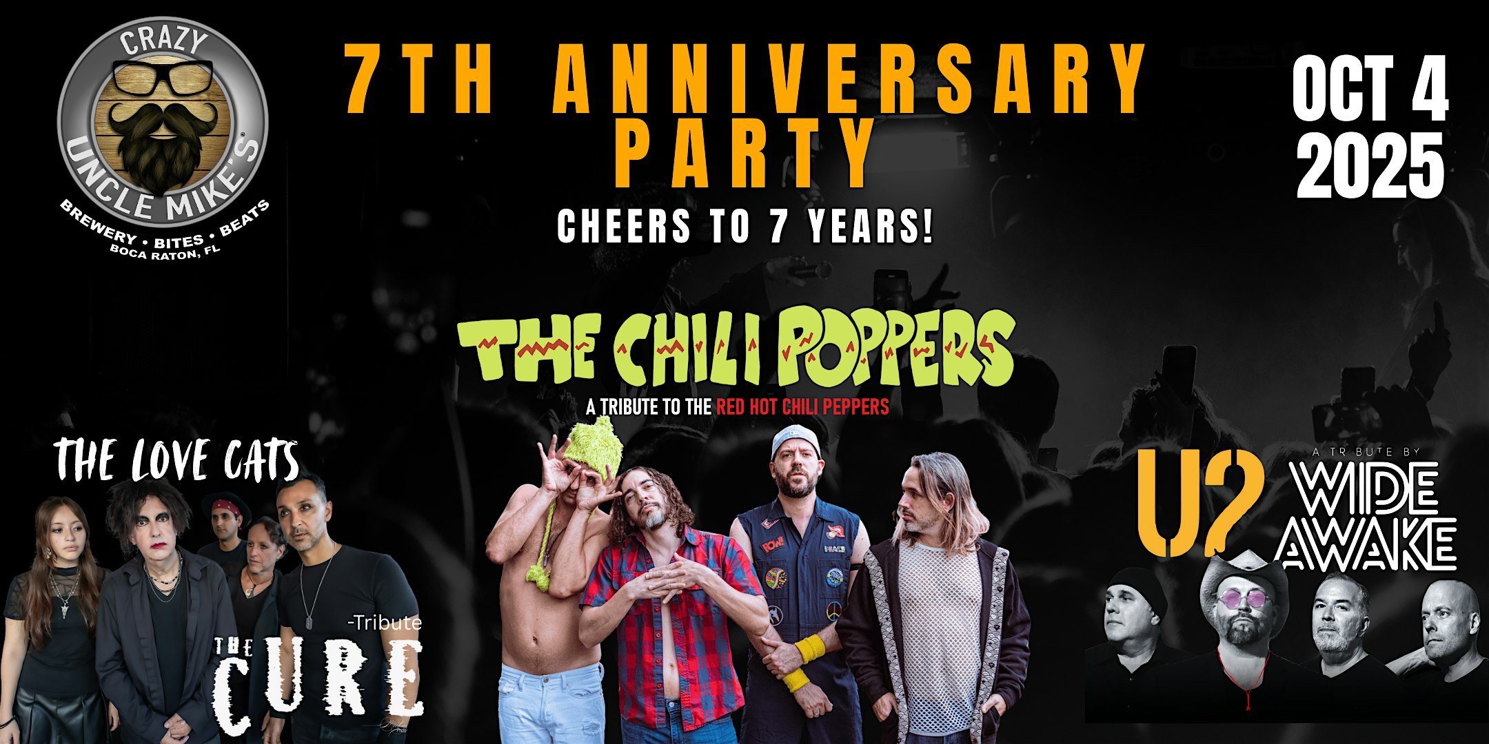 7th Anniversary Party: The Love Cats, Wide Awake, & The Chili Poppers at Crazy Uncle Mikes – Boca Raton, FL