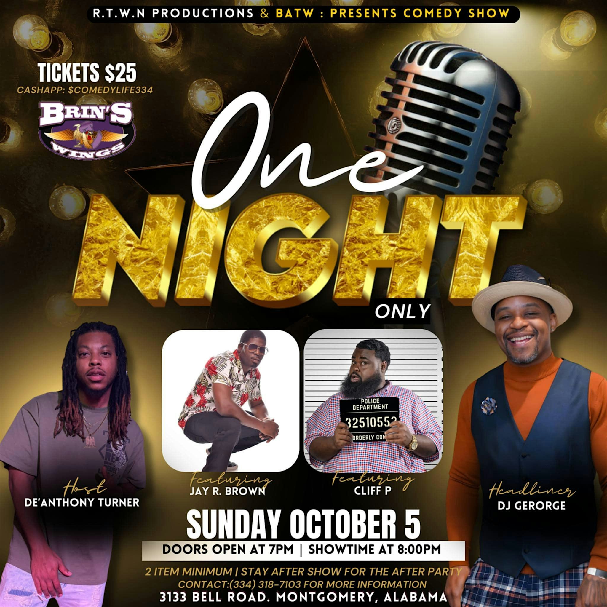 One Night Only Comedy Show at Brins Wings – Montgomery, AL