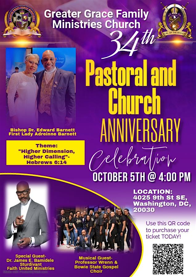 Greater Grace Family Ministries 34th Pastoral and Church Anniversary at Greater Grace Family Ministries Church – Washington, DC