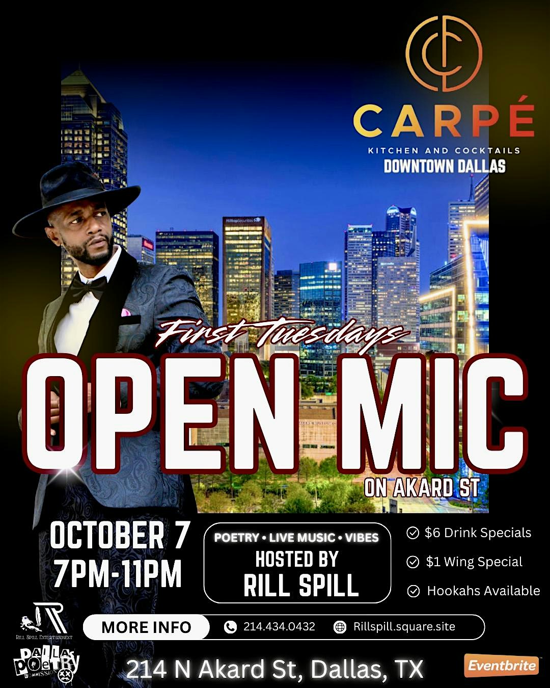 Open Mic Night on Akard St at Carpe diem Kitchen & Cocktails – Dallas, TX