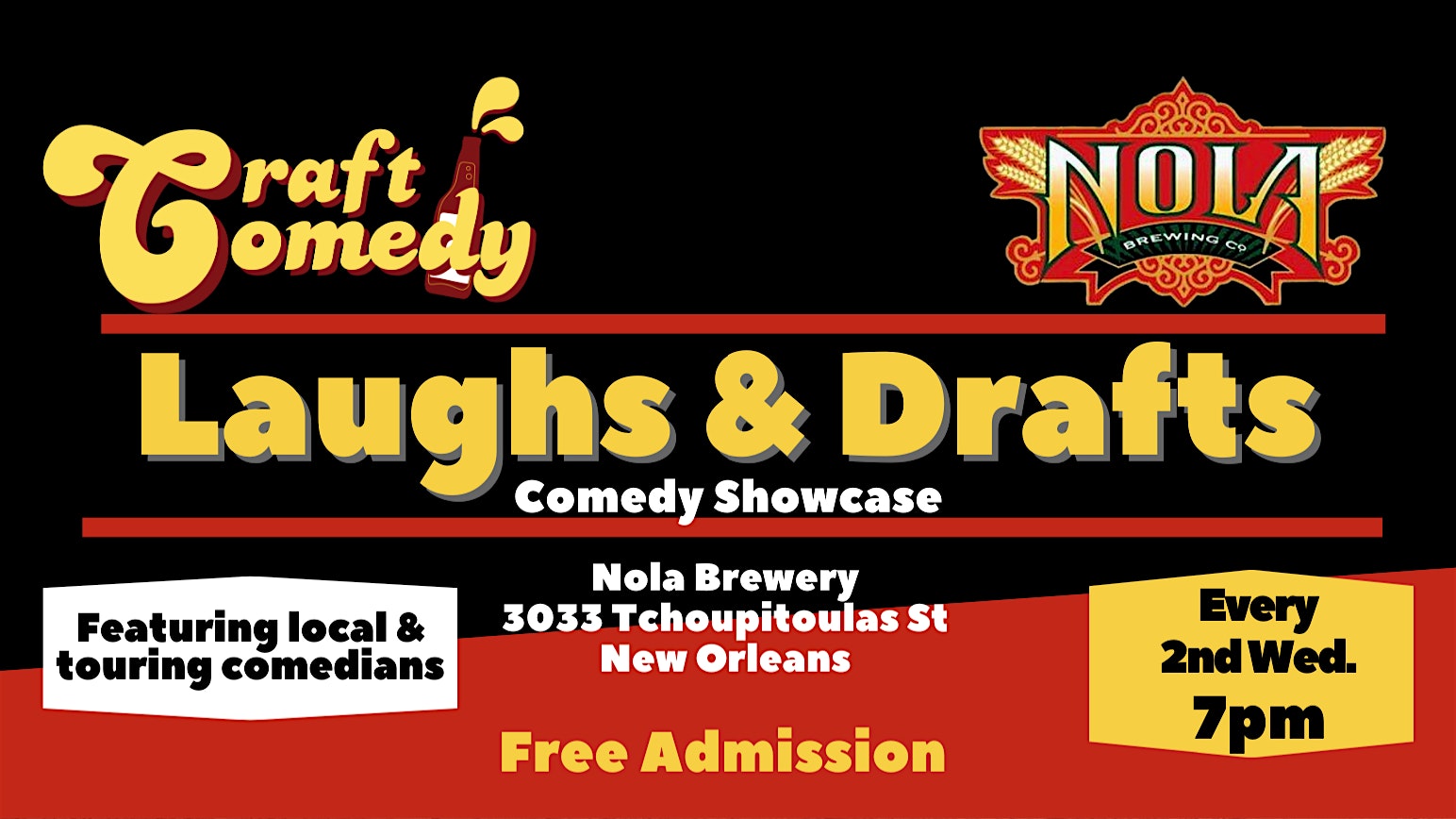 Laughs & Drafts Comedy Showcase at New Orleans Lager & Ale (NOLA) Brewing – New Orleans, LA