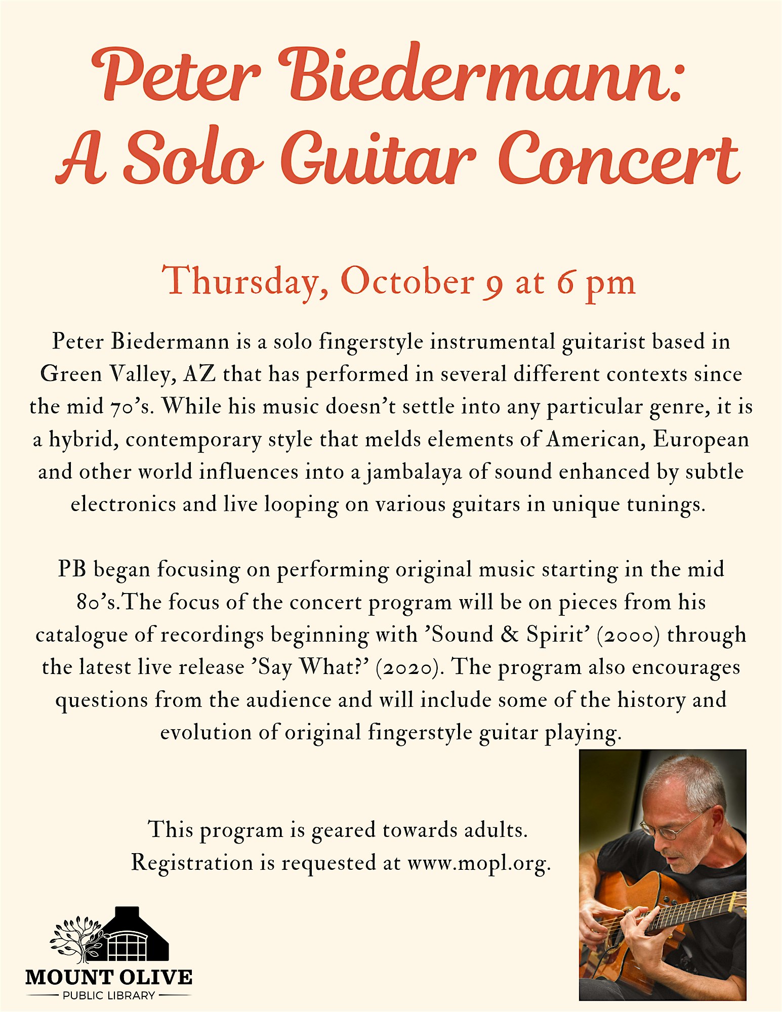 Peter Biedermann: A Solo Guitar Concert at Mount Olive Public Library – Mount Olive Township, NJ