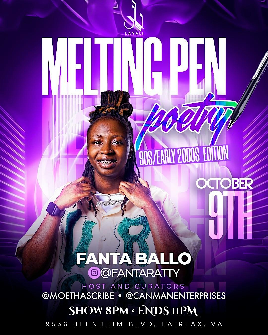 Melting Pen Poetry Open Mic Feat(Fanta Ballo) at Layali Restaurant and Lounge – Fairfax, VA