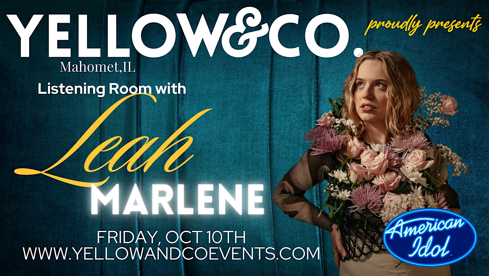 Yellow & Co. presents Singer/Songwriter Leah Marlene at 1830 Patton Dr – Mahomet, IL