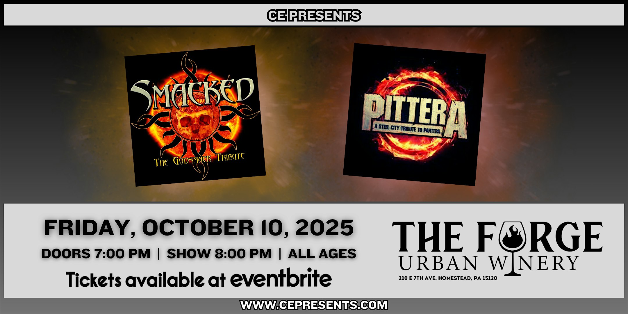 Smacked – The Godsmack Tribute & PitterA – A Steel City Tribute to Pantera at The Forge Urban Winery – Homestead, PA