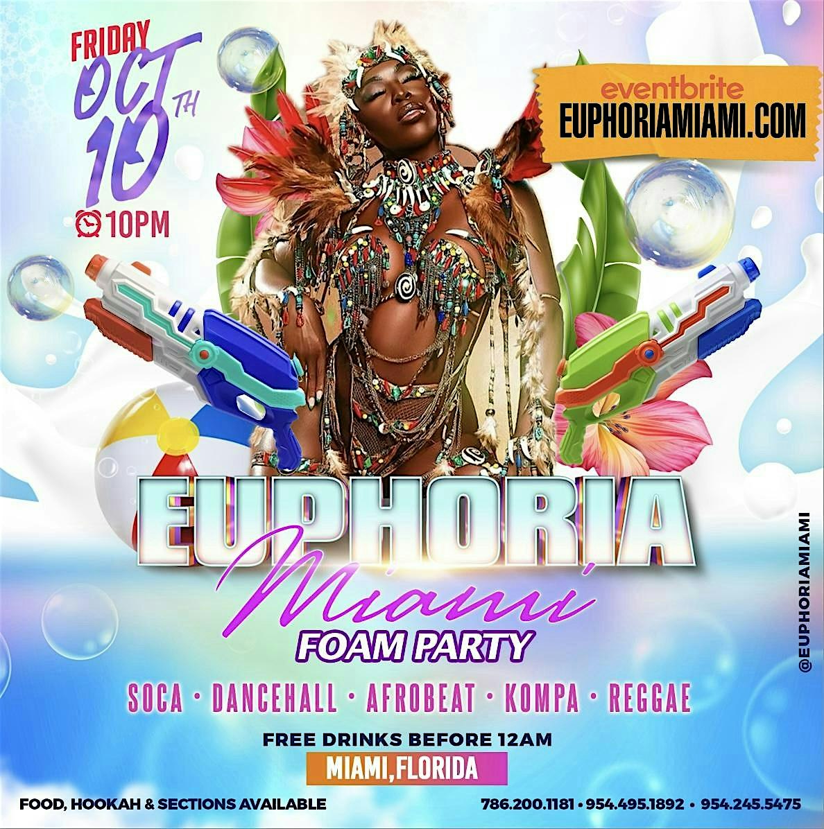Euphoria Miami : Foam Party Free Drinks Til 12AM – Miami Carnival at Miami Foam Venue – Miami, FL