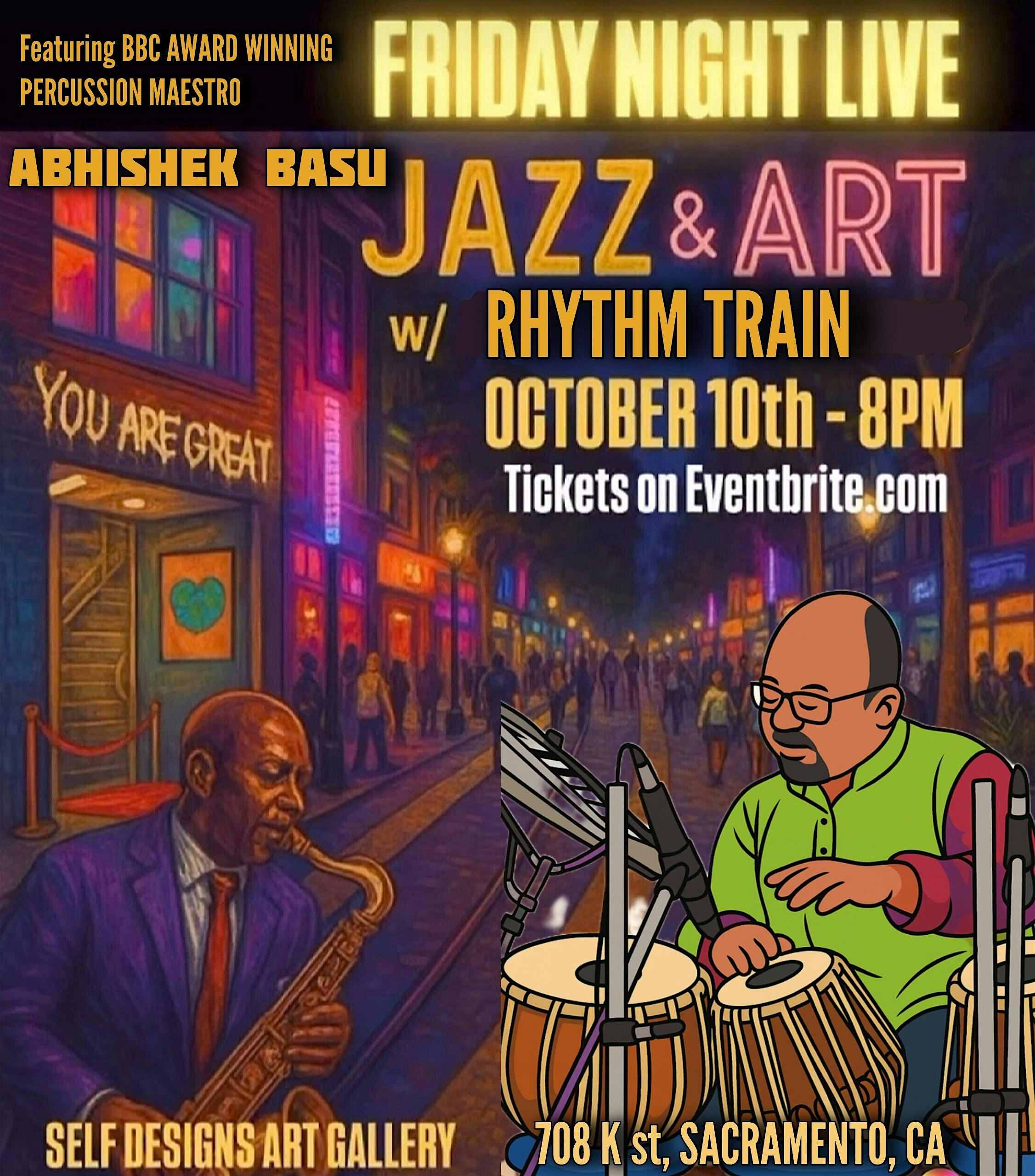 FRIDAY NITE LIVE JAZZ & ART/ABHISHEK BASU & KAMIKAZE MUSIC ENSEMBLE… at Self Designs Art Gallery – Sacramento, CA