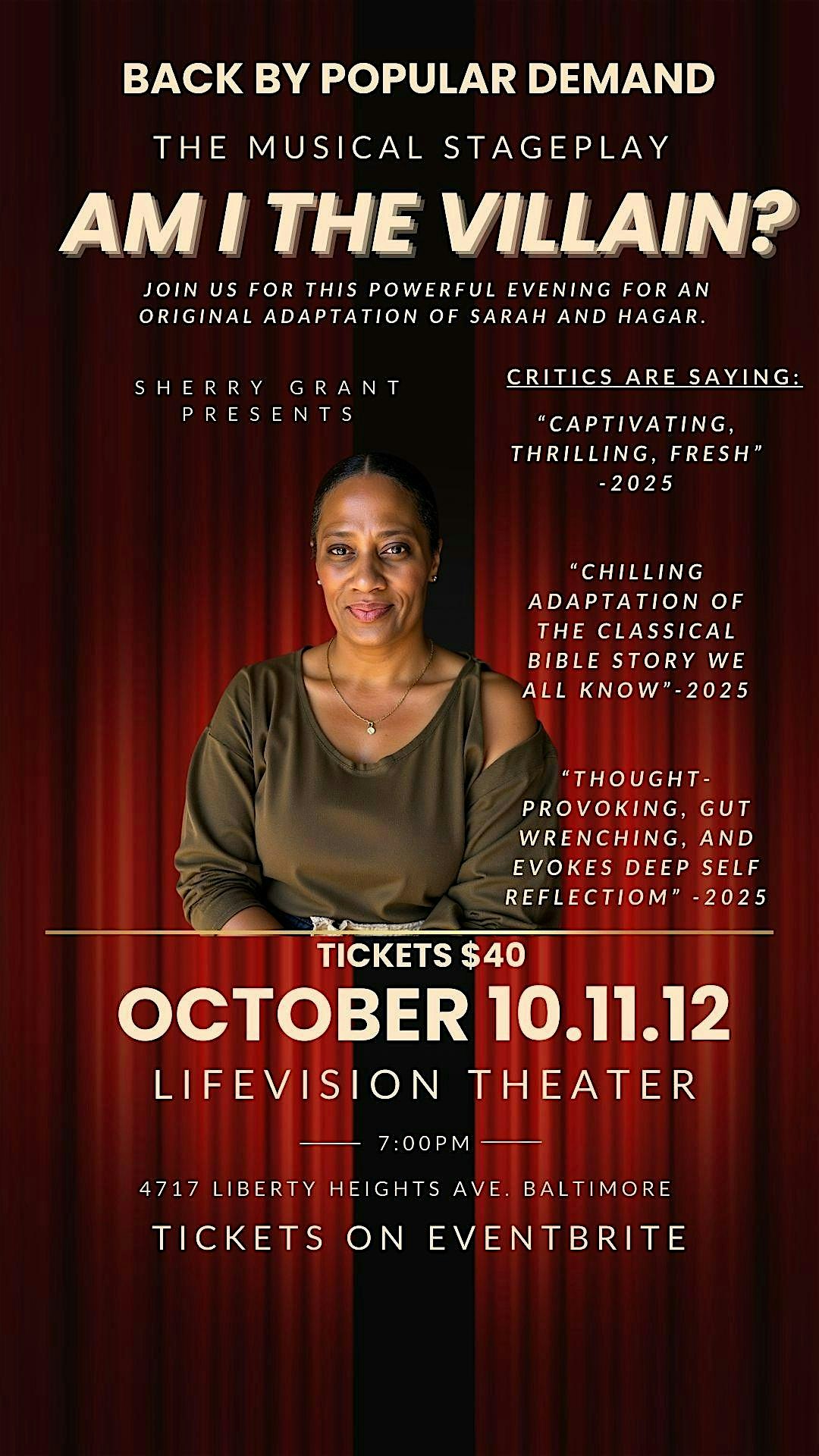 “Am I The Villain?” The Encore at LifeVision Church Baltimore BLACK BOX THEATRE – Baltimore, MD