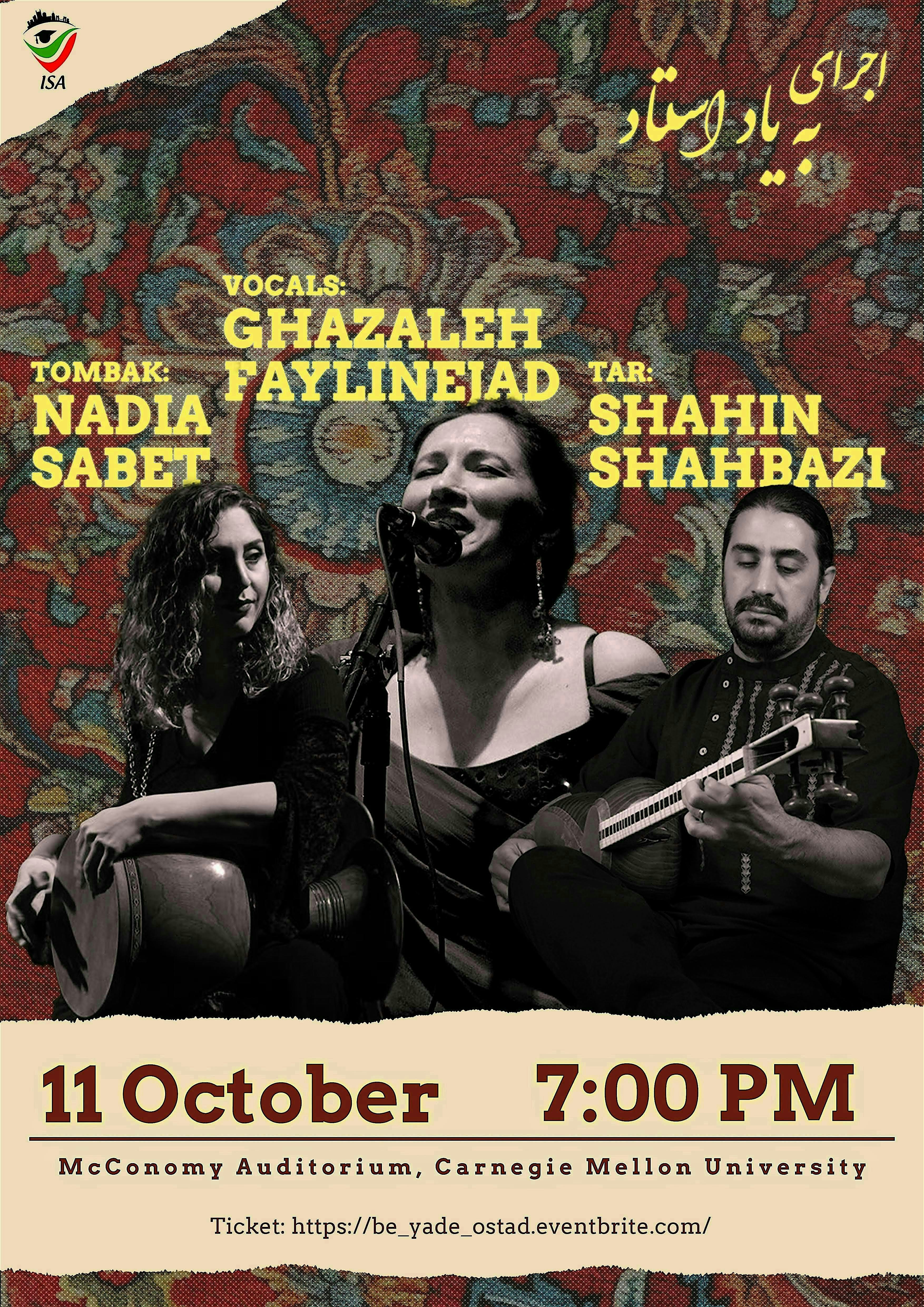 Be Yade Ostad Shajarian – A classical Tribute Performance at McConomy Auditorium – Pittsburgh, PA