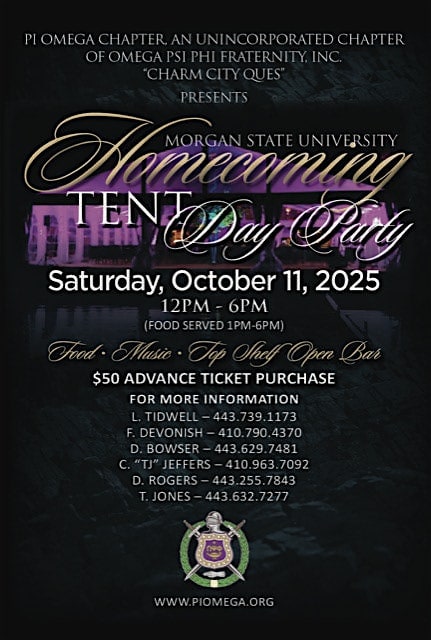 Charm City Ques’s Presents…..Morgan State Univ Homecoming Tent Day Party at Morgan State University – Argonne Drive at Montebello Complex – Baltimore, MD