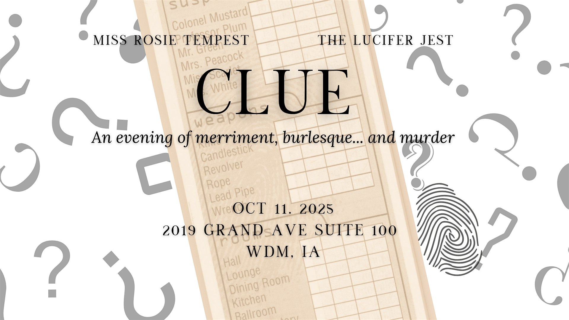 Clue- An evening of merriment, burlesque, and murder at Tallgrass Theatre Co – West Des Moines, IA