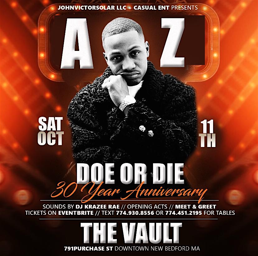 AZ The 30 Year Anniversary Of The Classic Album DOE or DIE at The Vault Performing Arts Center & Pub – New Bedford, MA