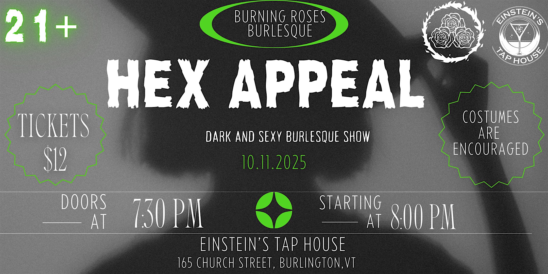 Hex Appeal – with Burning Roses Burlesque at Einstein’s Tap House – Burlington, VT