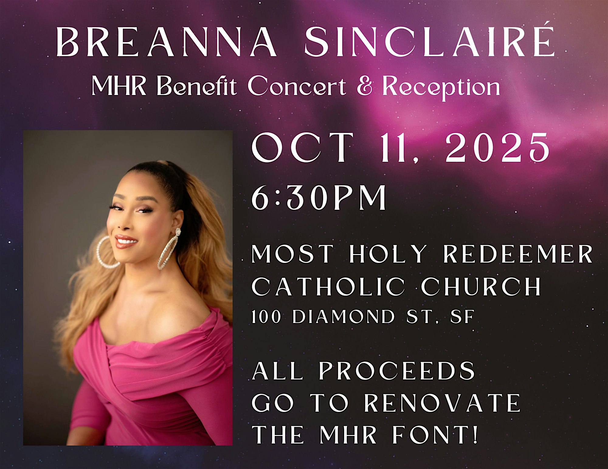 Breanna Sinclairé MHR Benefit Concert & Reception at 100 Diamond St – San Francisco, CA