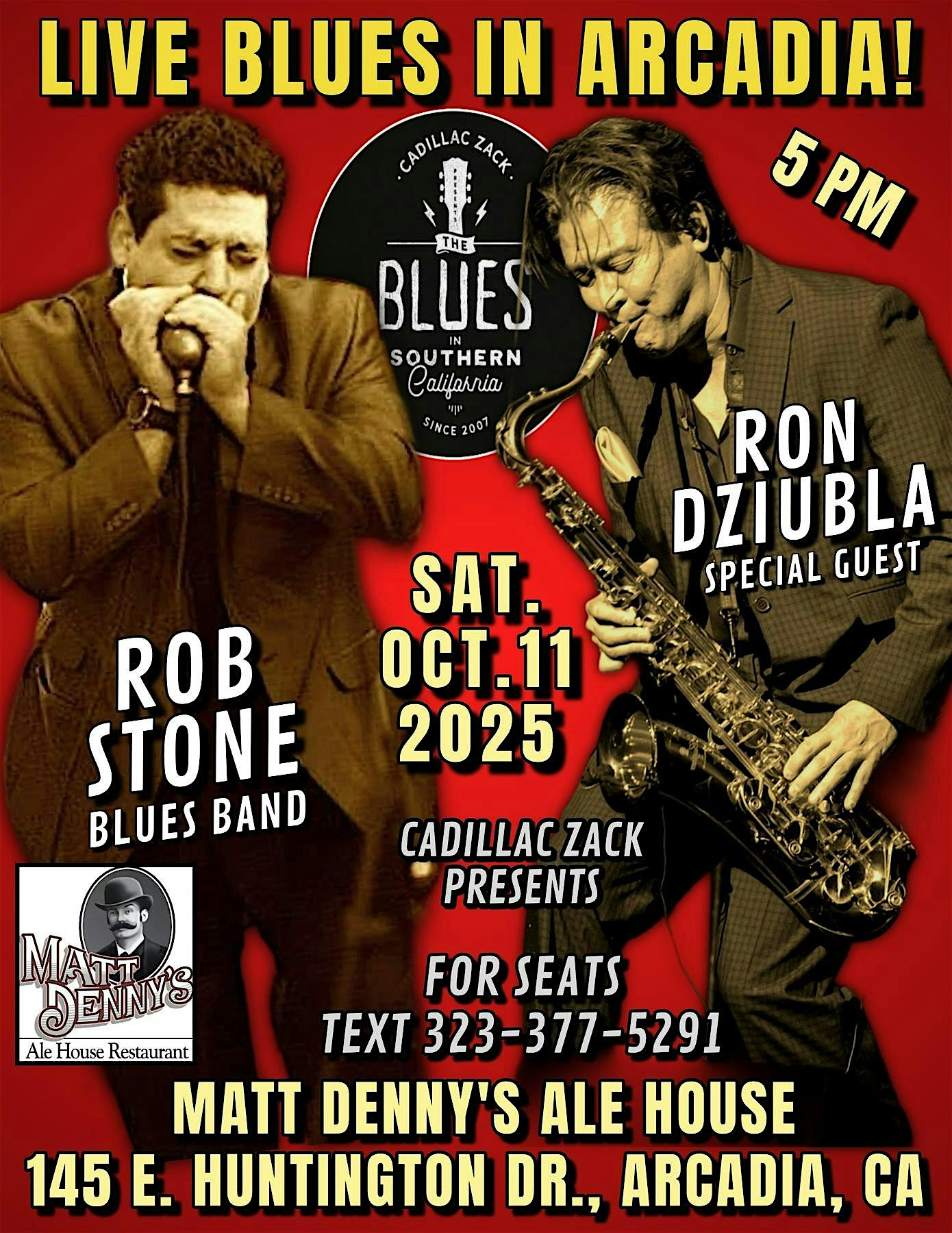 ROB STONE & RON DZIUBLA – Chicago Blues Greats – in ARCADIA at Matt Denny’s Ale House Restaurant – Arcadia, CA