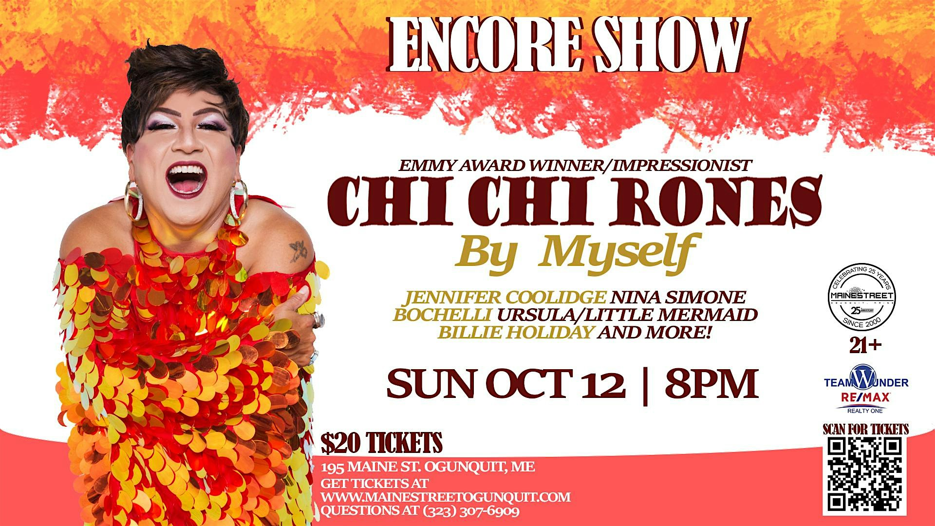 CHI CHI RONES! OCTOBER ENCORE SOLO SHOW! at Mainestreet Ogunquit – Ogunquit, ME