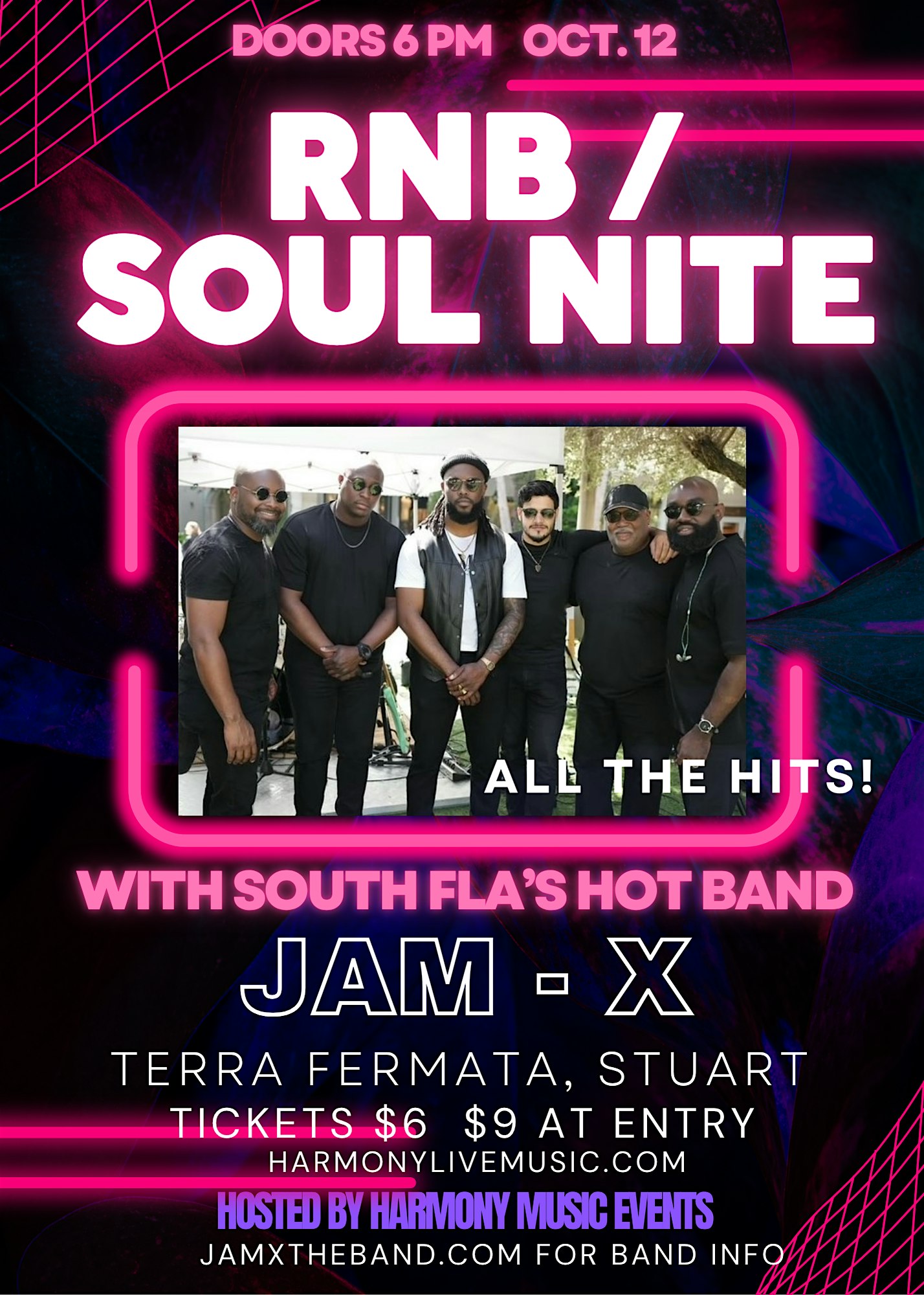 RNB / SOUL NITE in Stuart FL – Hot Broward County Band JAM X comes to town! at Terra Fermata – Stuart, FL