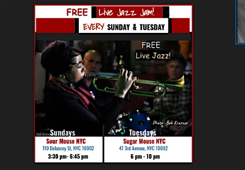 FREE Live Jazz Jam – Every Sunday! – Jazz by Jorei Weekly Series at Sour Mouse, NYC – New York, NY