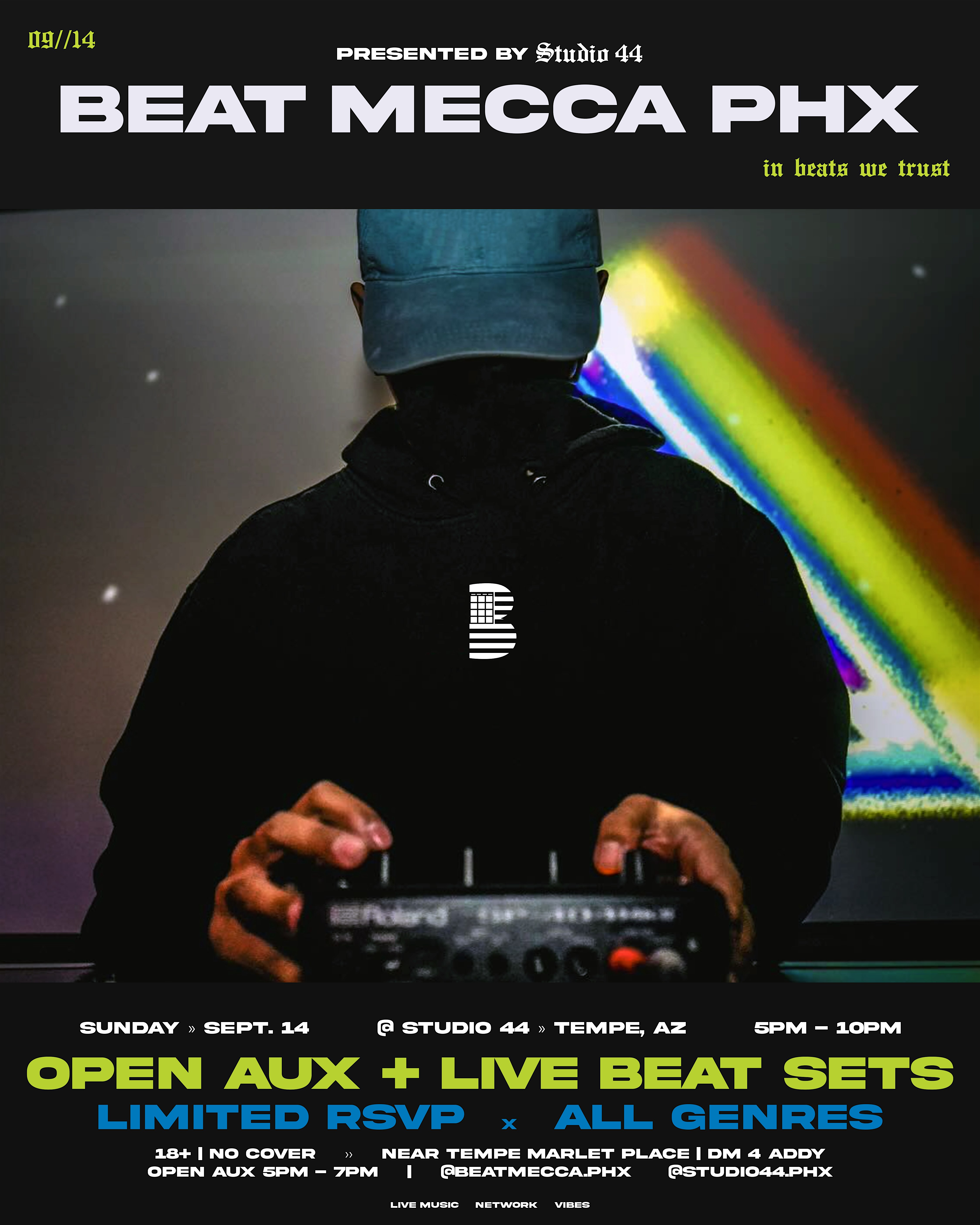 Beat Mecca PHX 09.14 Live Beat Sets & Open Aux at 402 S Perry Ln – Tempe, AZ