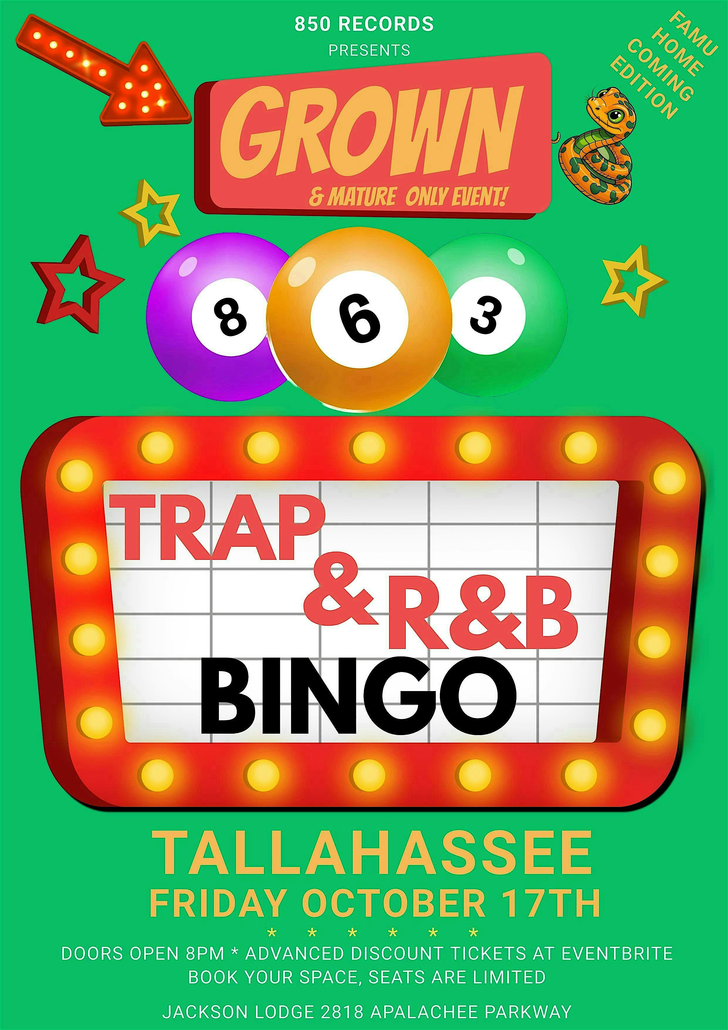 TRAP & R&B BINGO TALLAHASSEE FAMU HOMECOMING EDITION at Jackson Masonic Lodge No. 1 – Tallahassee, FL