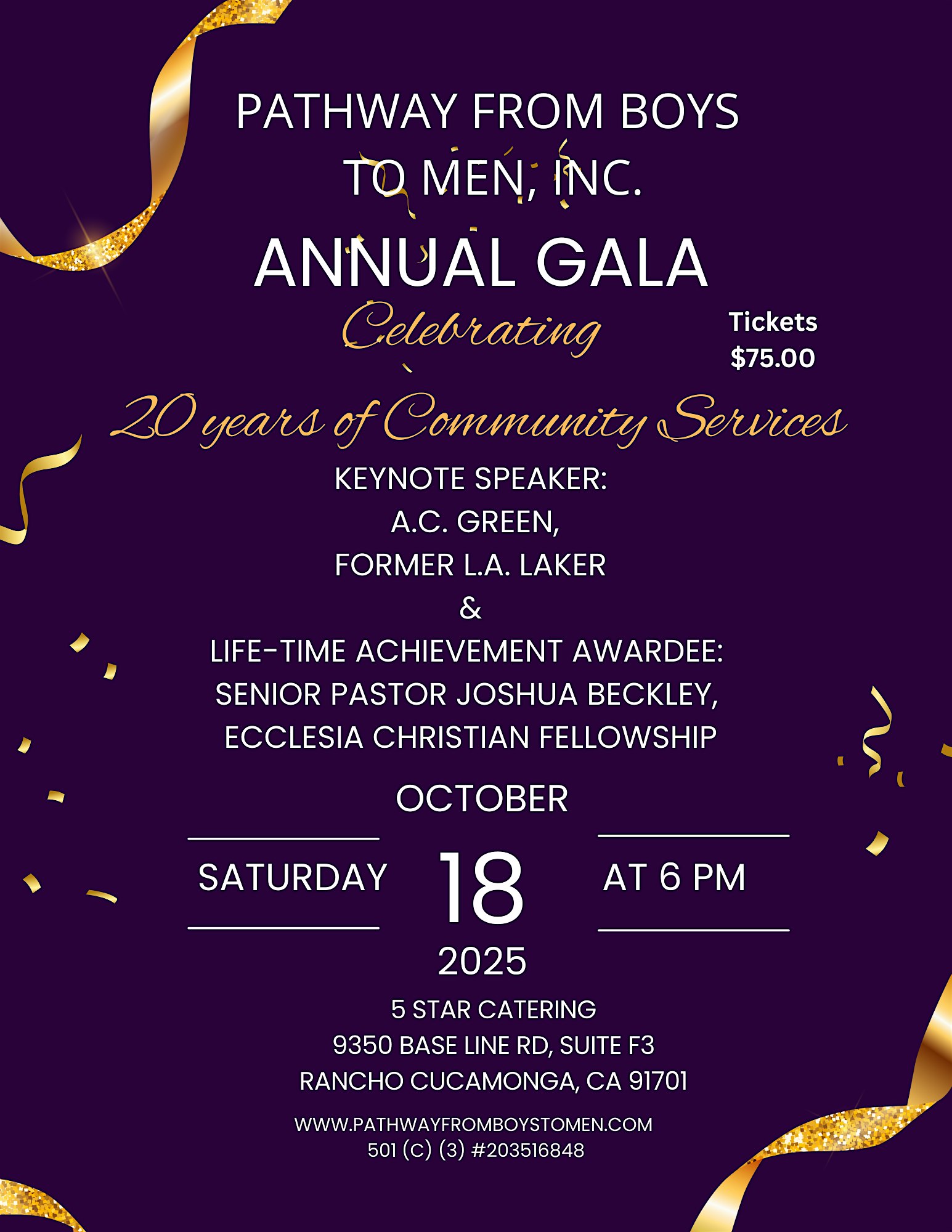 Pathway From Boys To Men Inc. Celebrating 20 years of Community Services at 9350 Base Line Rd – Rancho Cucamonga, CA