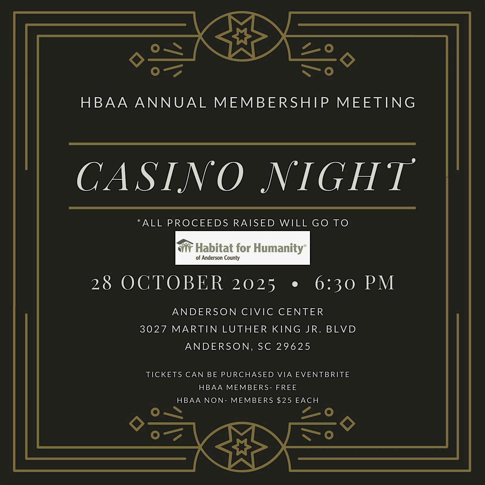 HBAA Annual Membership Meeting- Casino Night at Anderson County Civic Center – Anderson, SC