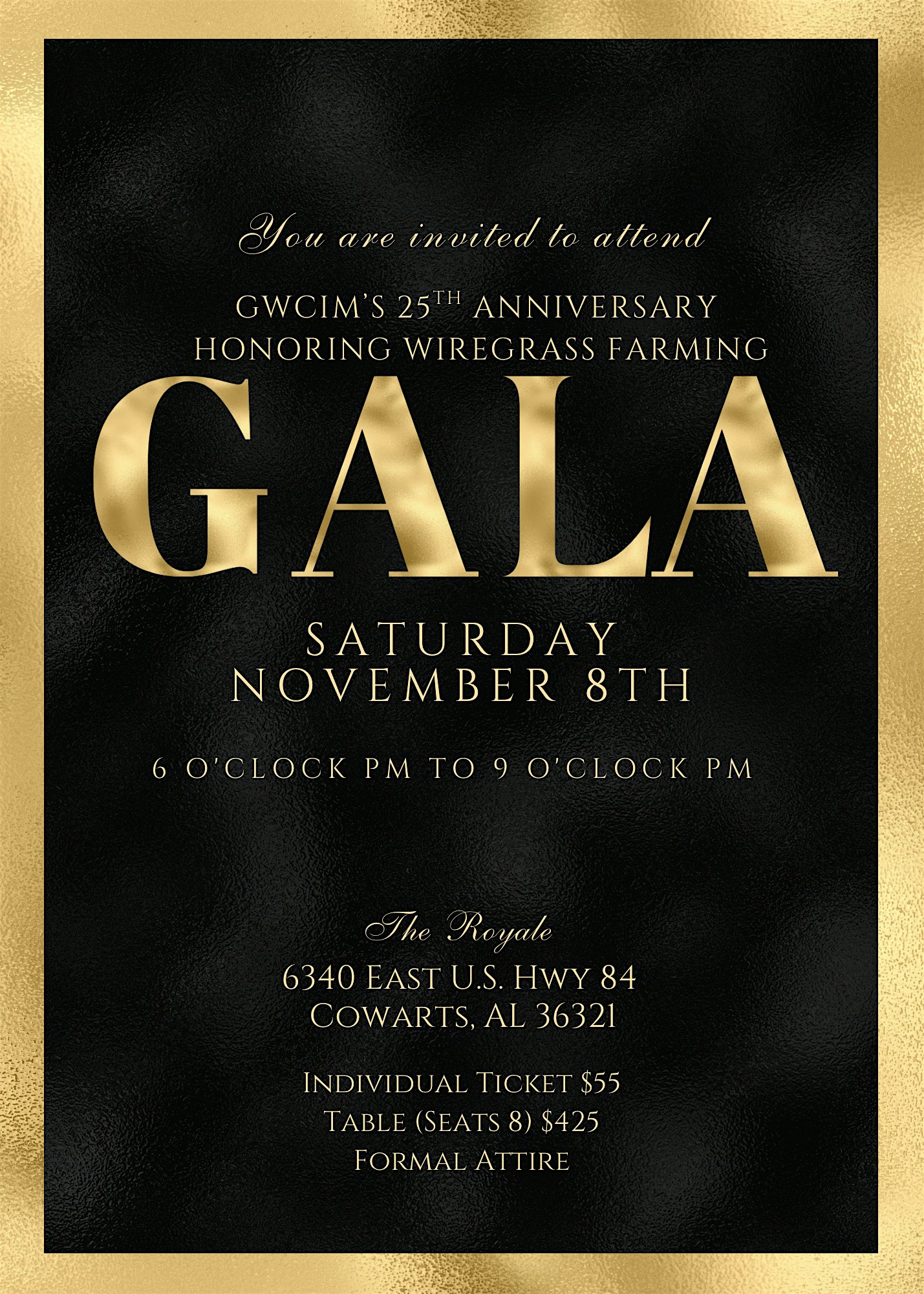 G.W. Carver Museum’s 25th Anniversary-Honoring Farming GALA at The Royale by Southern Hospitality – Cowarts, AL