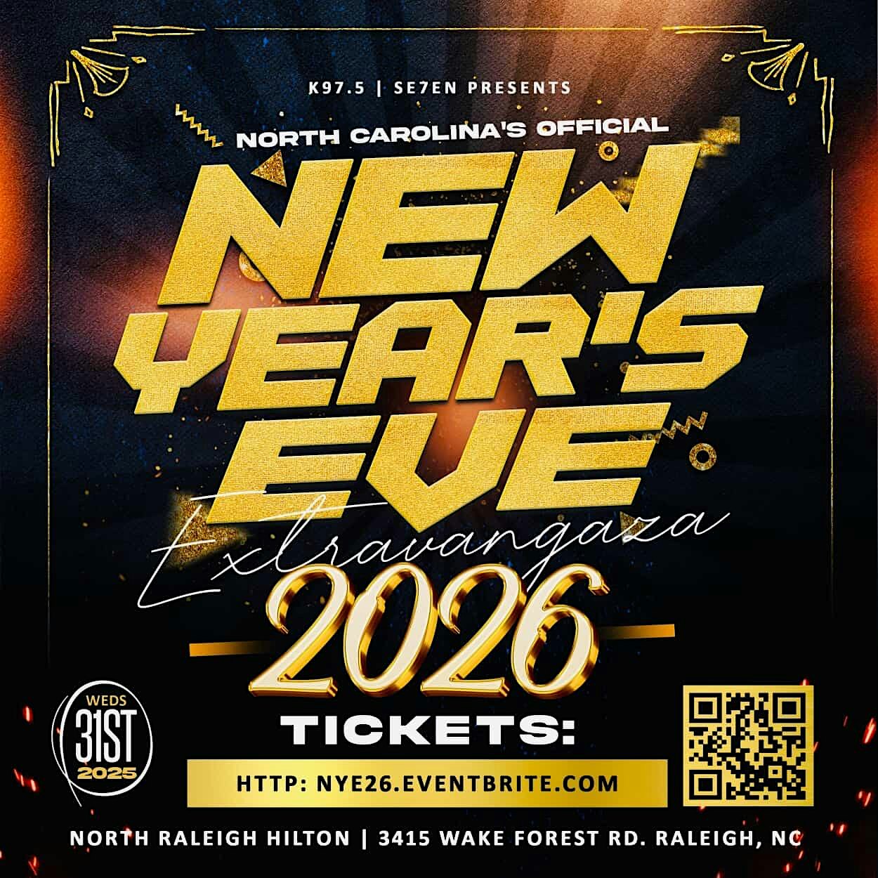 NC’s Official New Year’s Eve Extravaganza 2026 at Hilton North Raleigh/Midtown – Raleigh, NC