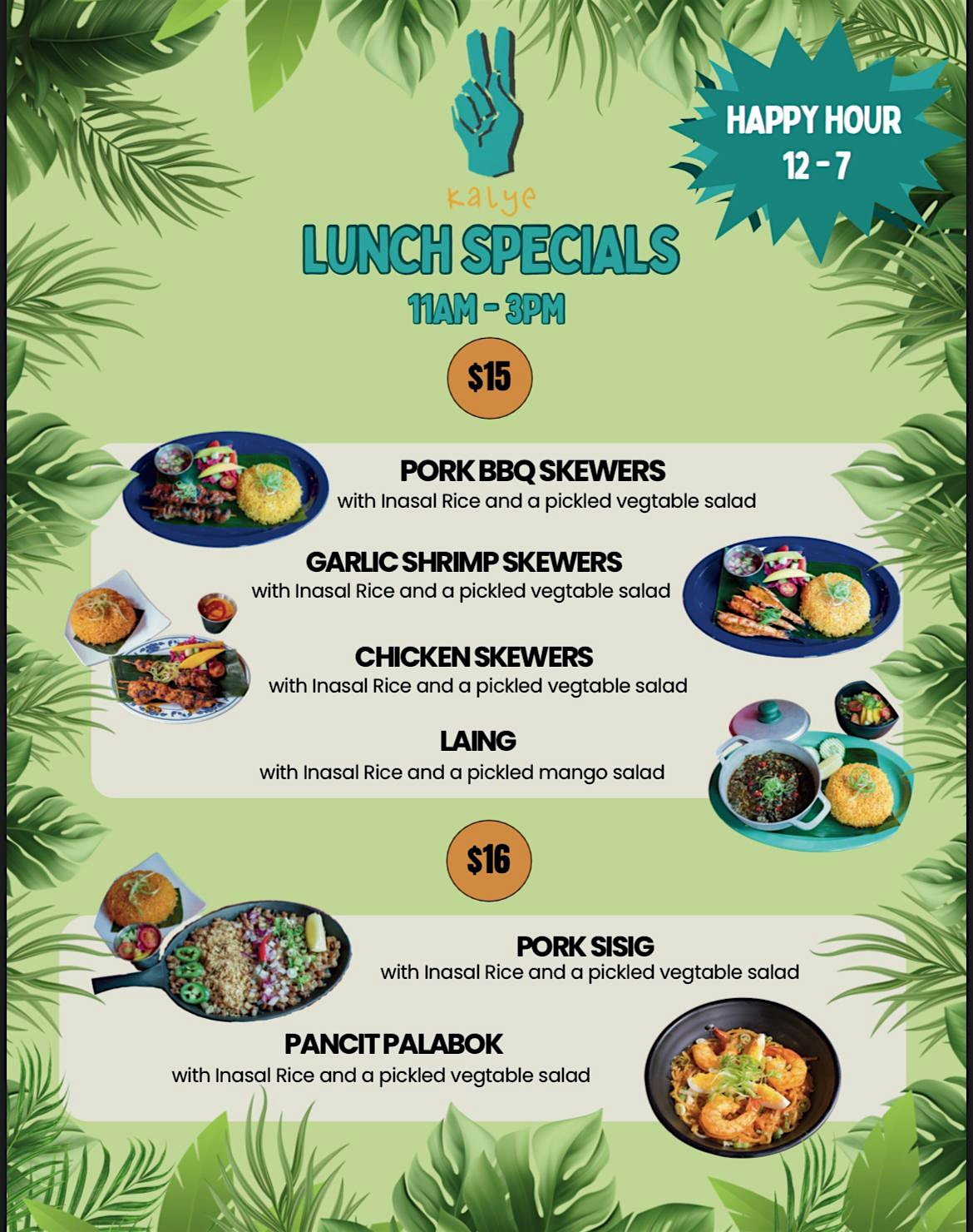 $15 Lunch Specials @Kalye-Rivington 11-3pm at 111 Rivington St – New York, NY