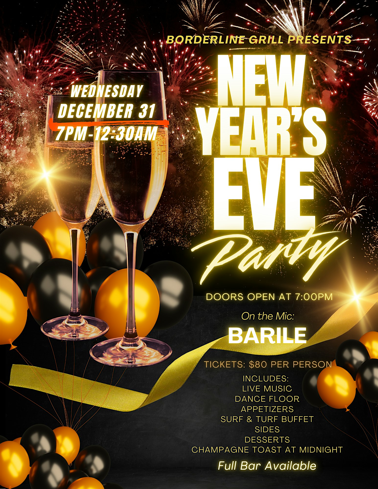 NYE Dinner Party at Borderline Grill – Sylvania, OH