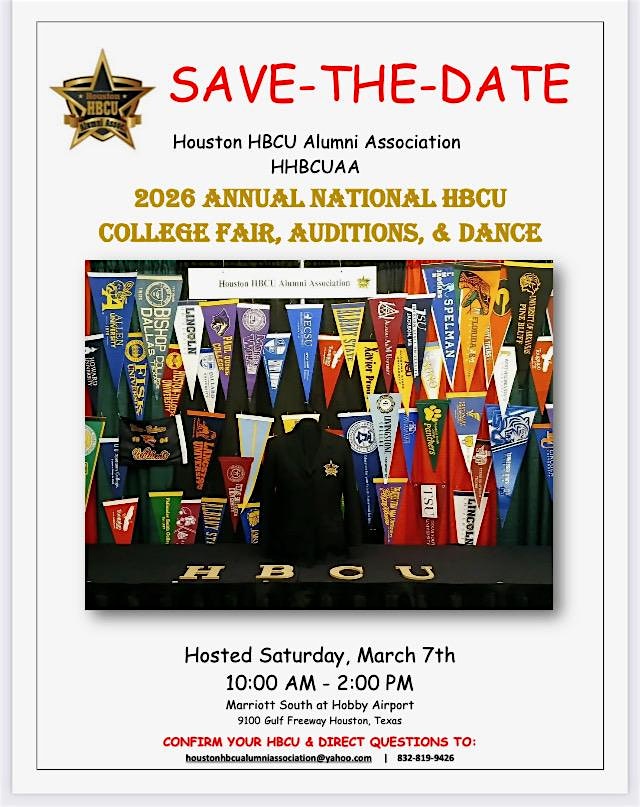 2026 HHBCUAA ANNUAL NATIONAL HBCU COLLEGE FAIR, AUDITIONS, THEATER & DANCE at Houston Marriott South at Hobby Airport – Houston, TX