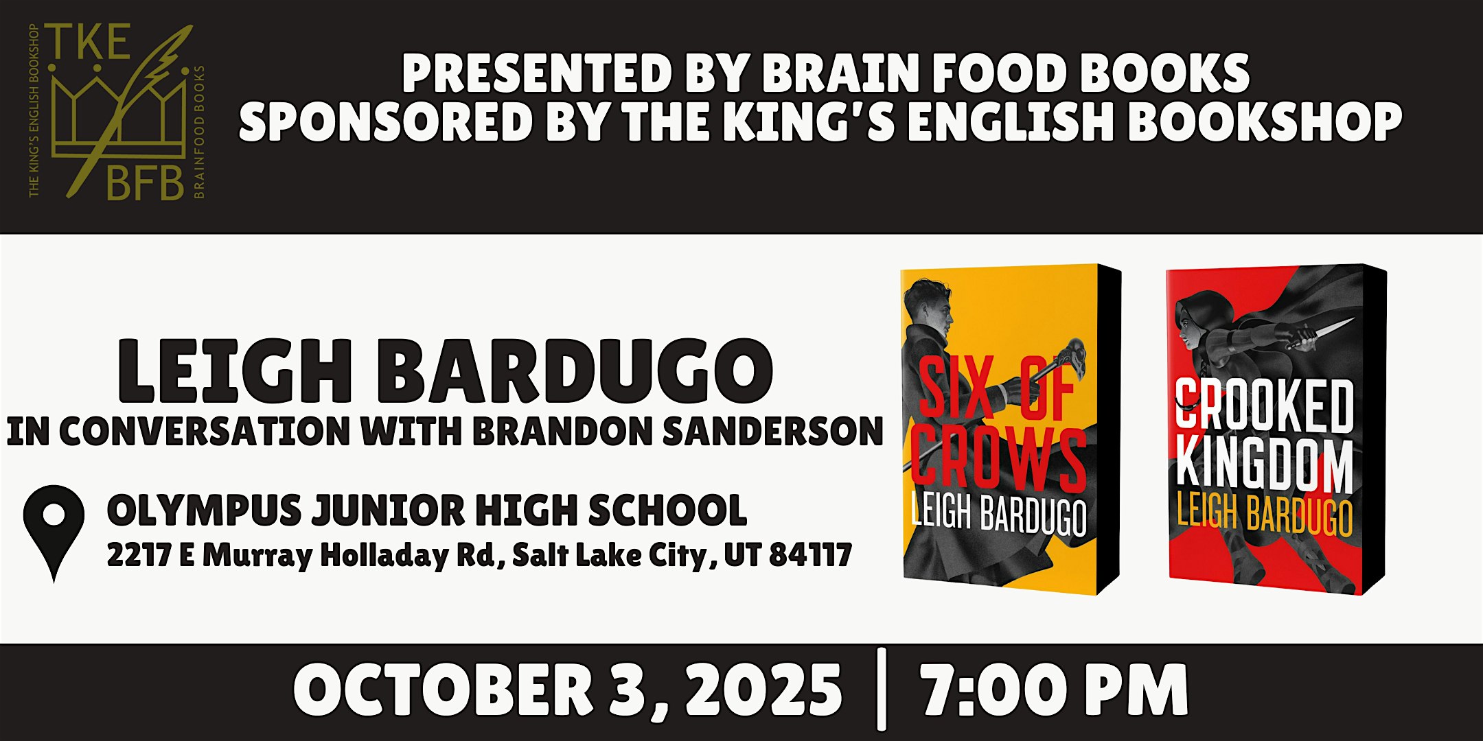 Leigh Bardugo x Brandon Sanderson at Olympus Junior High School – Salt Lake City, UT