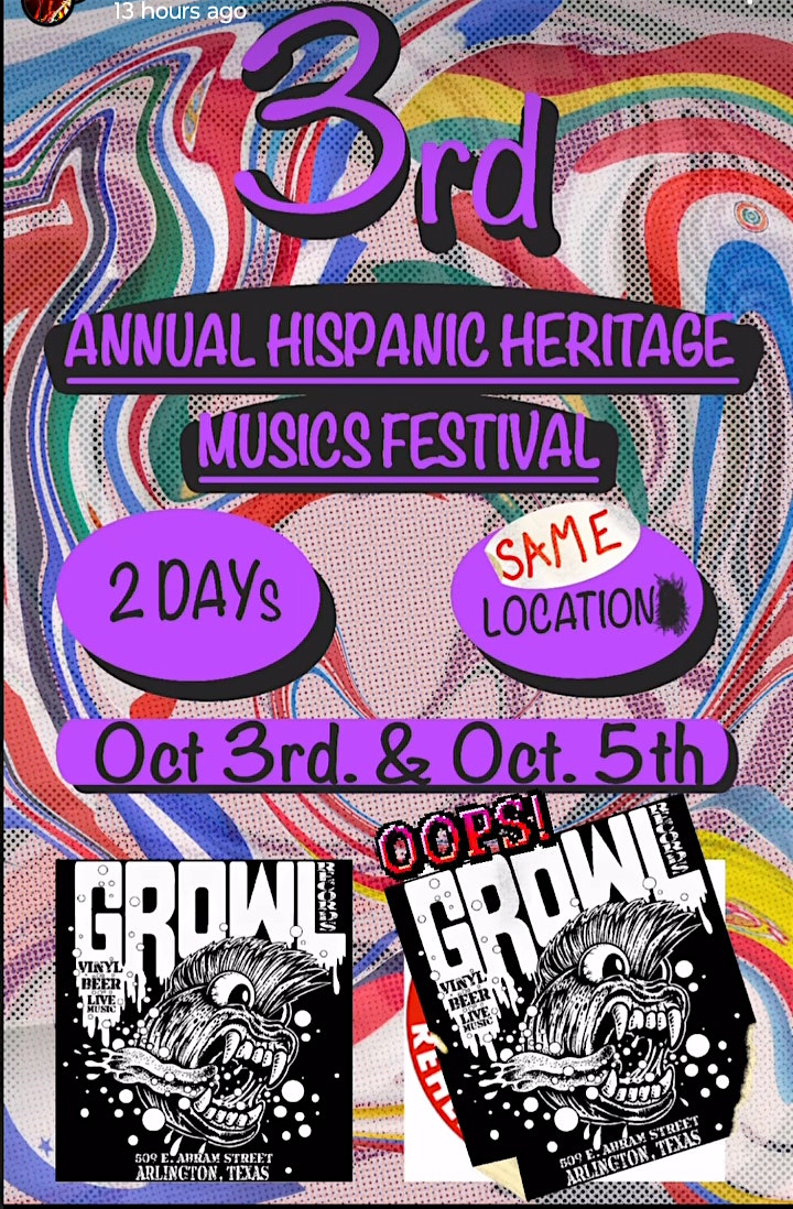 3RD ANNUAL HISPANIC HERITAGE MUSIC FESTIVAL at Growl Records – Arlington, TX