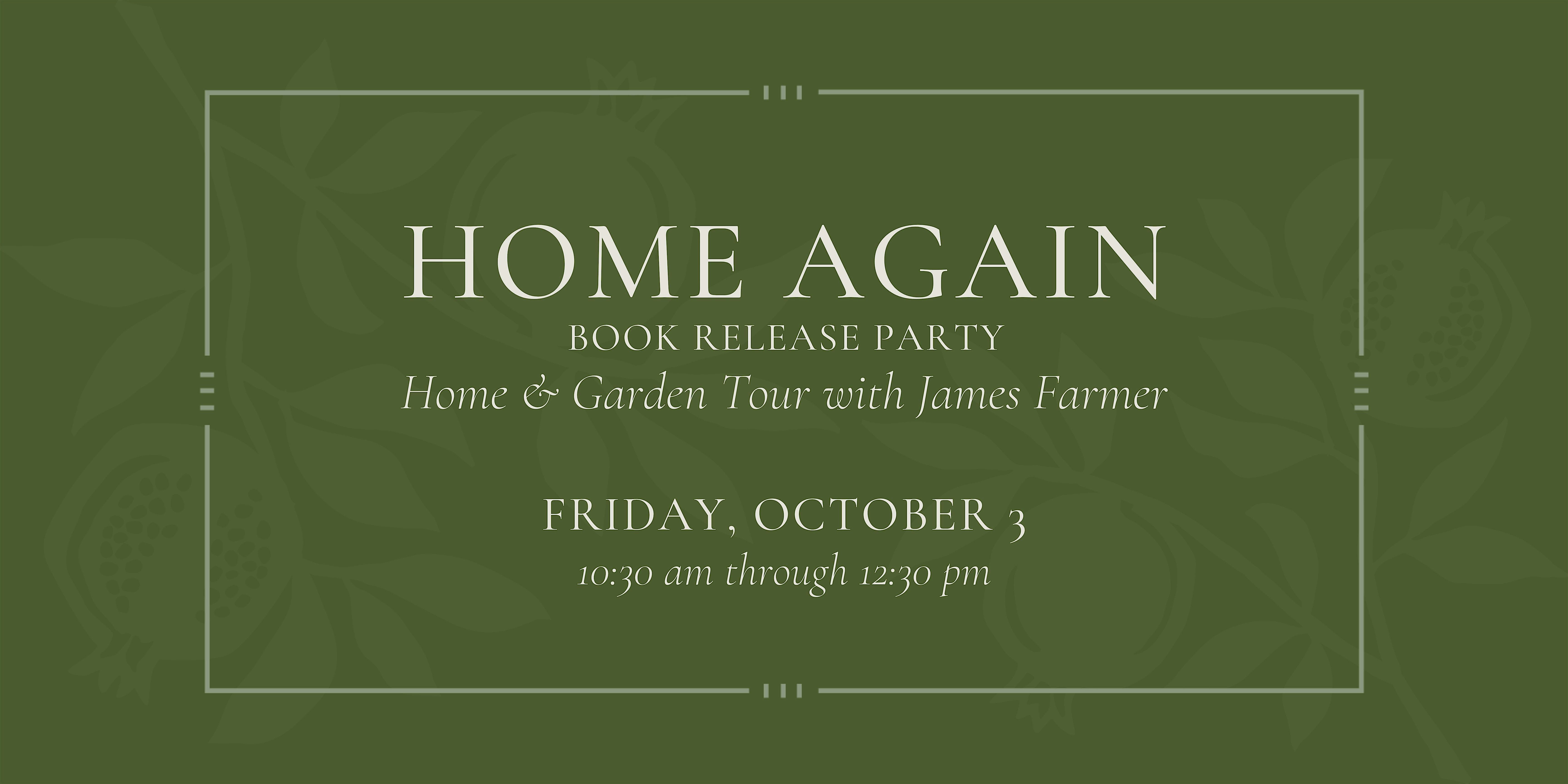 Home Again Home & Garden Tour with James Farmer – Friday, Oct 3 at 10:30am at Farmdale (parking location) – Perry, GA