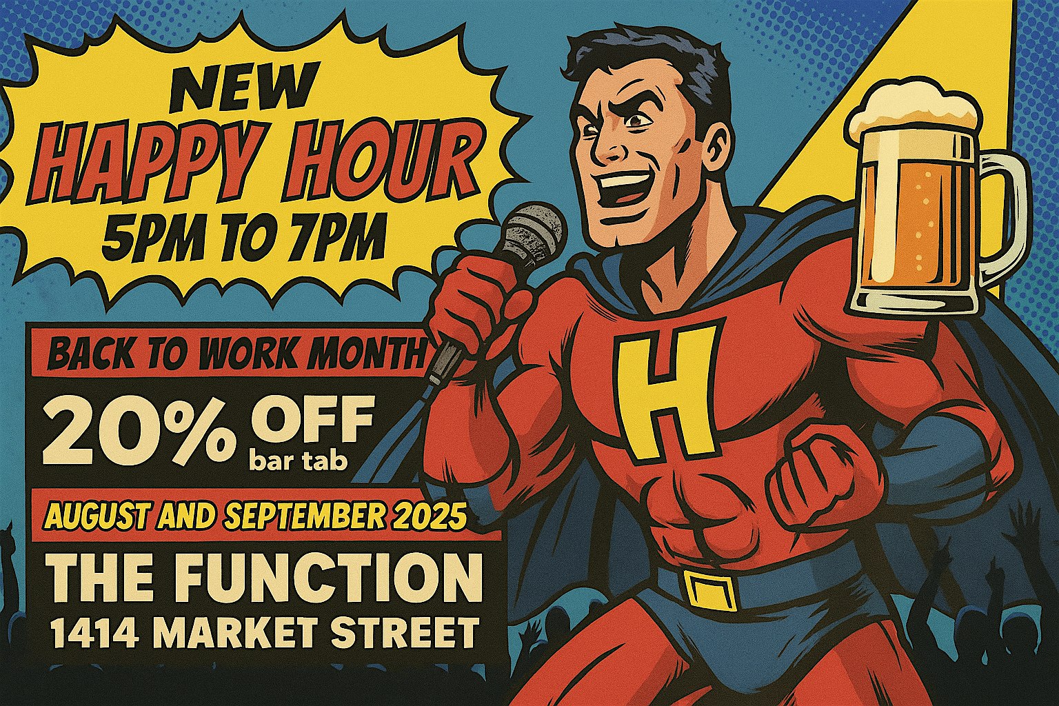 SF’s New DOWNTOWN DRINK BREAK – 20% off Bar Tab Happy Hour (5-7P) at The Function SF: Comedy Club & Cocktail Lounge – San Francisco, CA