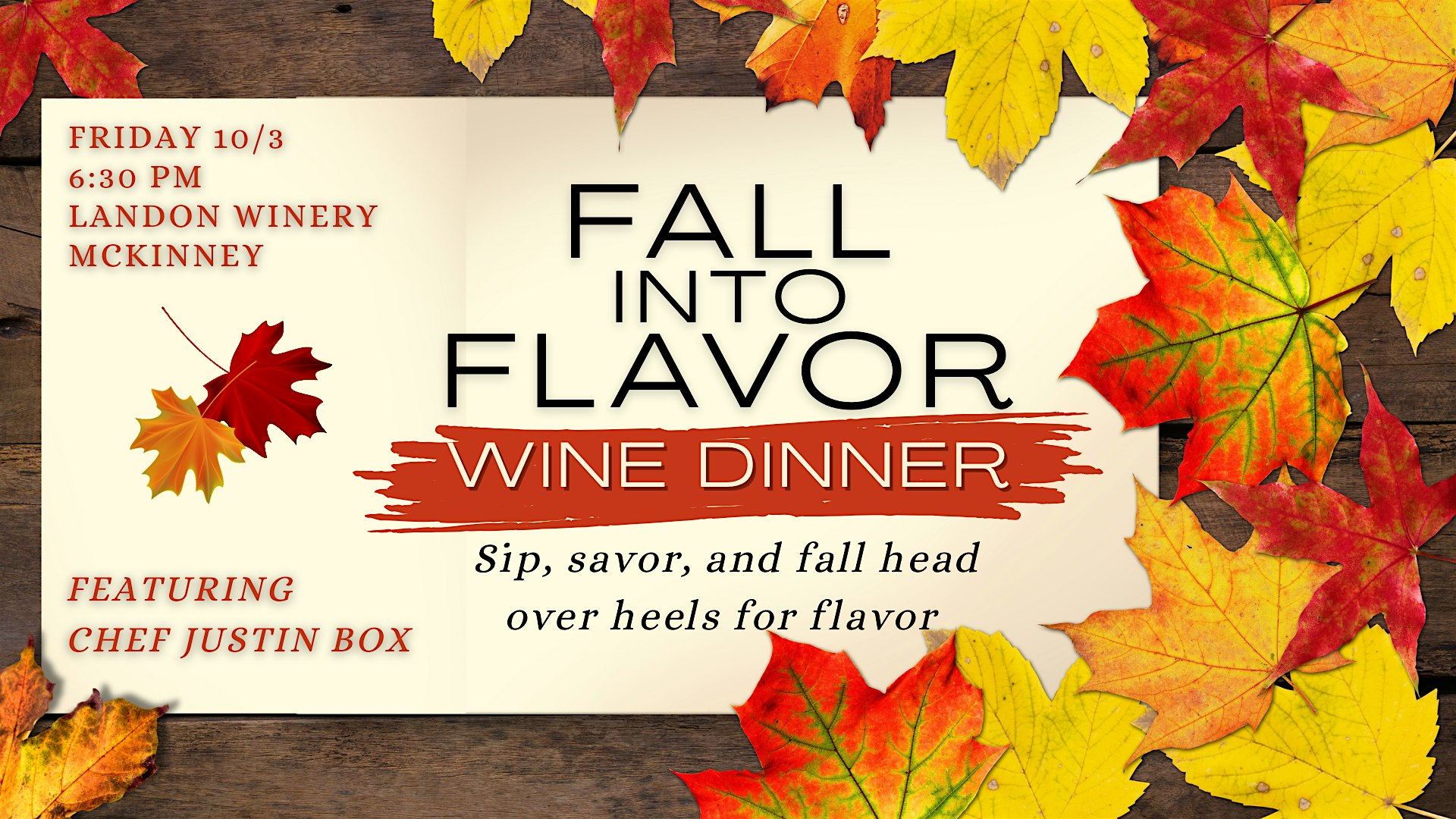 Fall Into Flavor Wine Dinner at Landon Winery McKinney at Landon Winery – McKinney TX – McKinney, TX