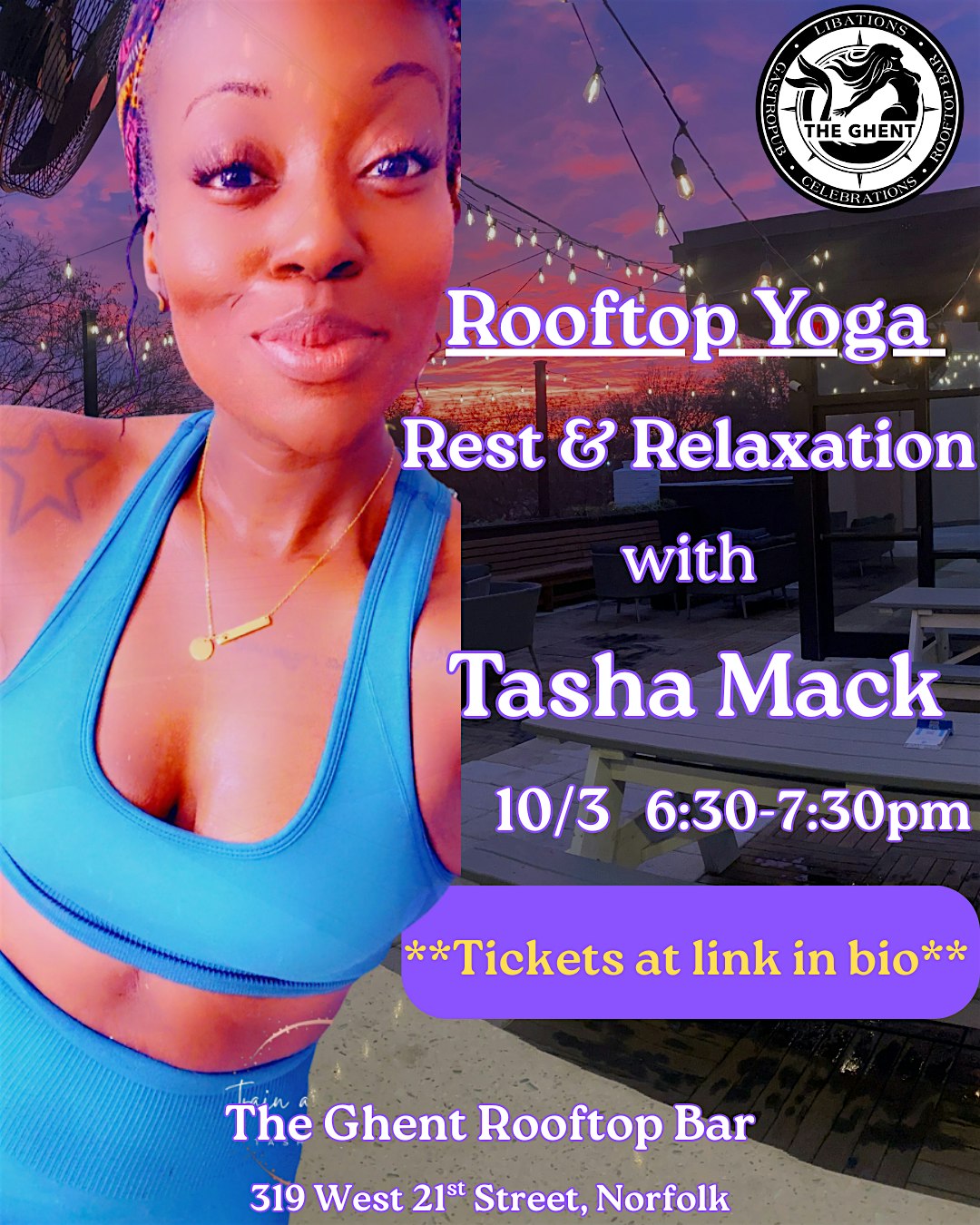 Rooftop Rest & Relaxation with Tasha Mack at The Ghent • Self-Pour Gastropub • Roof Top Bar & Event Venue – Norfolk, VA