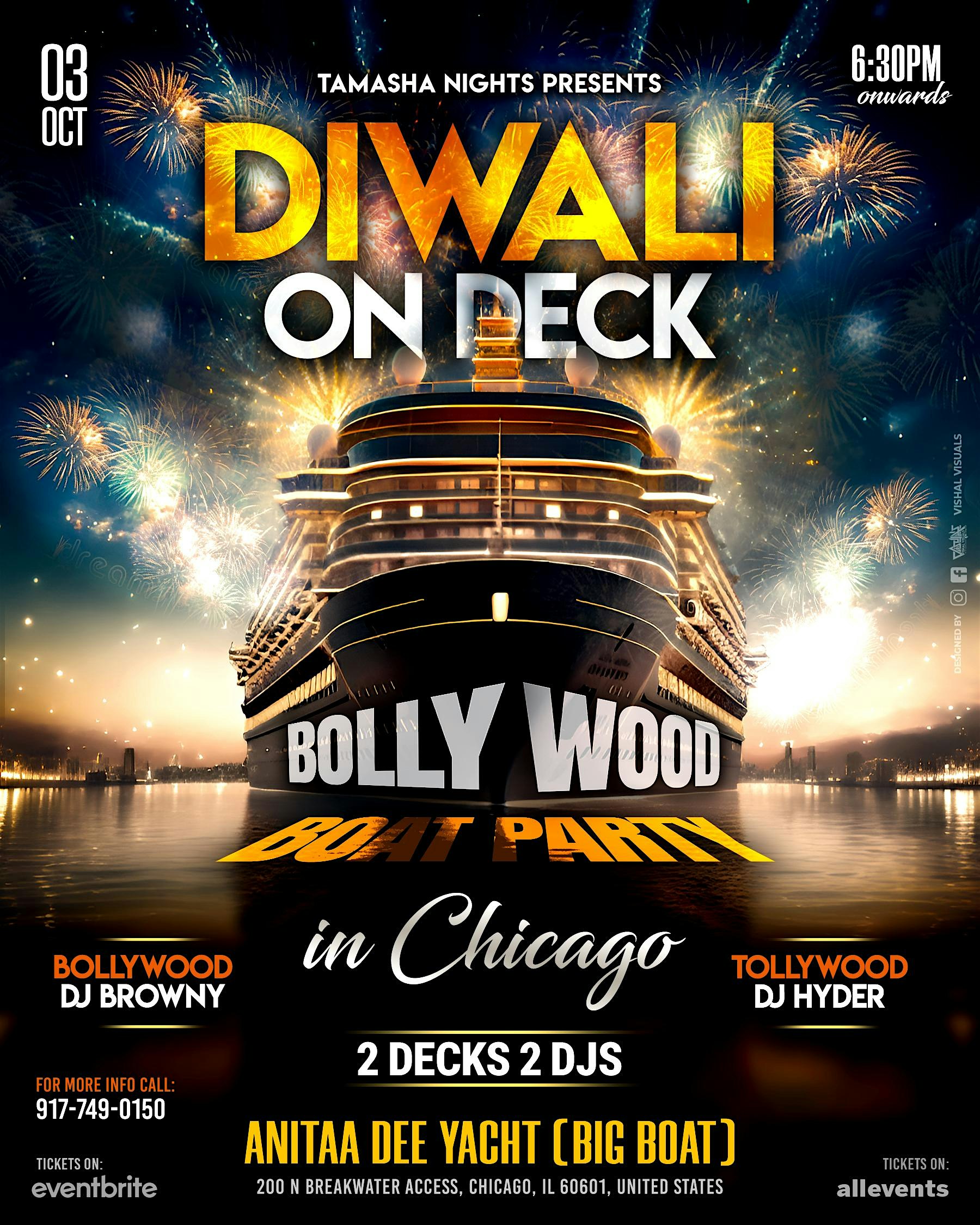 CHICAGO DIWALI ON DECK- BOLLYWOOD BOAT PARTY @ANITA DEE YACHT at Anita Dee Yacht Charters – Chicago, IL