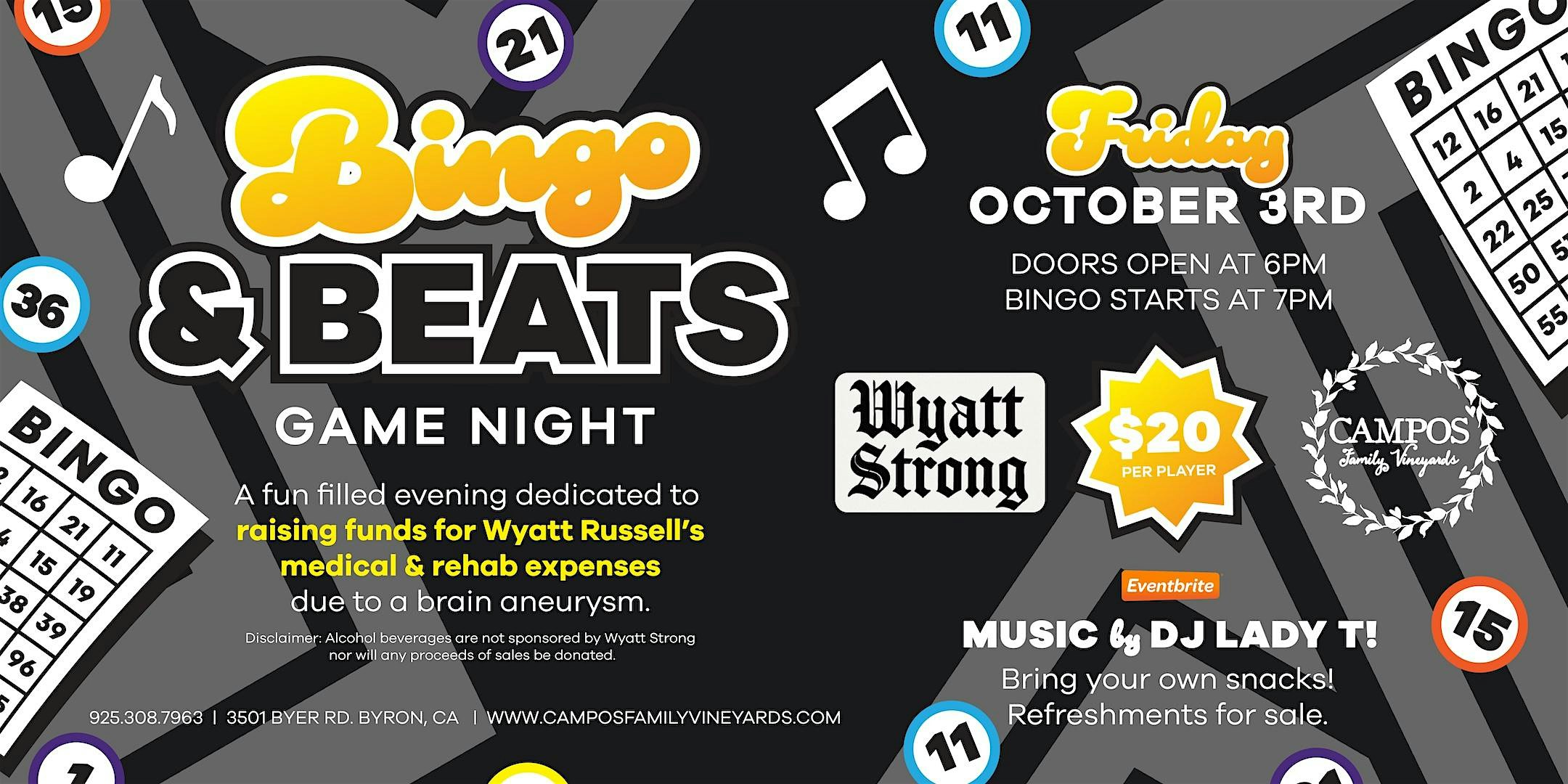 Bingo & Beats Game Night – Wyatt Strong at Campos Family Vineyards – Byron, CA