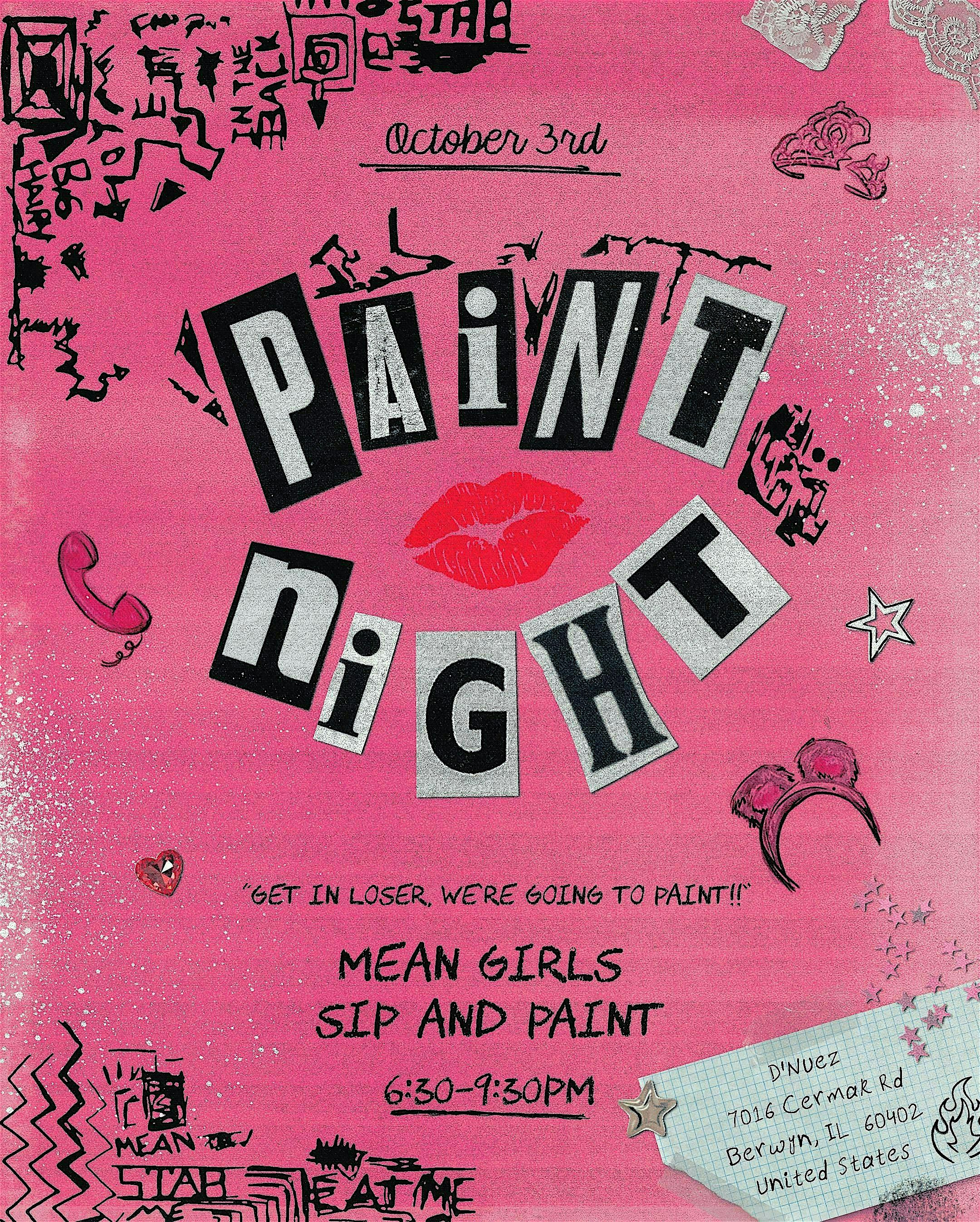 MEAN GIRLS SIP AND PAINT – OCT. 3 at D’Nuez – Mexican Fusion Restaurant – Berwyn – Berwyn, IL