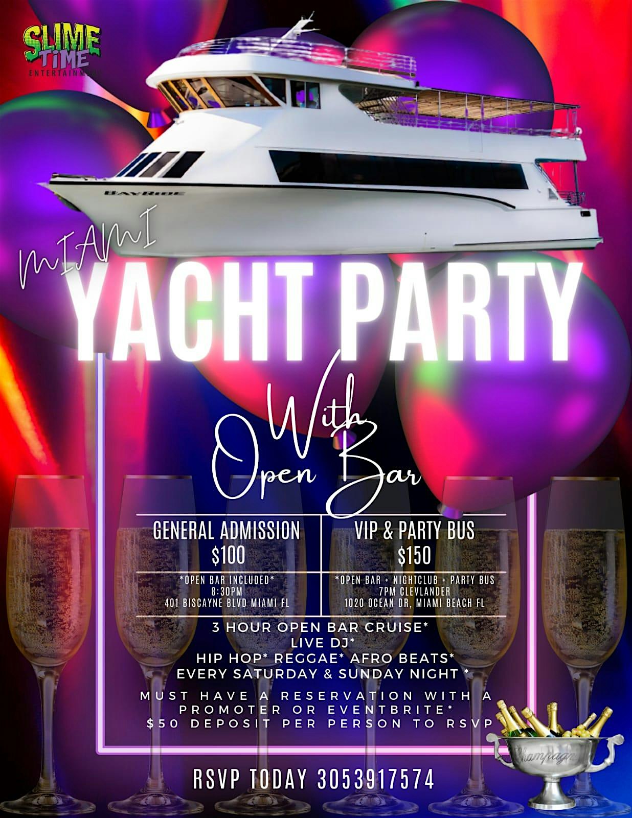 SPECIAL PRICE* $100* LIT ASS Yacht Party + 3hrs Open Bar, FOOD & PARTY BUS at Bayside Marketplace – Miami, FL